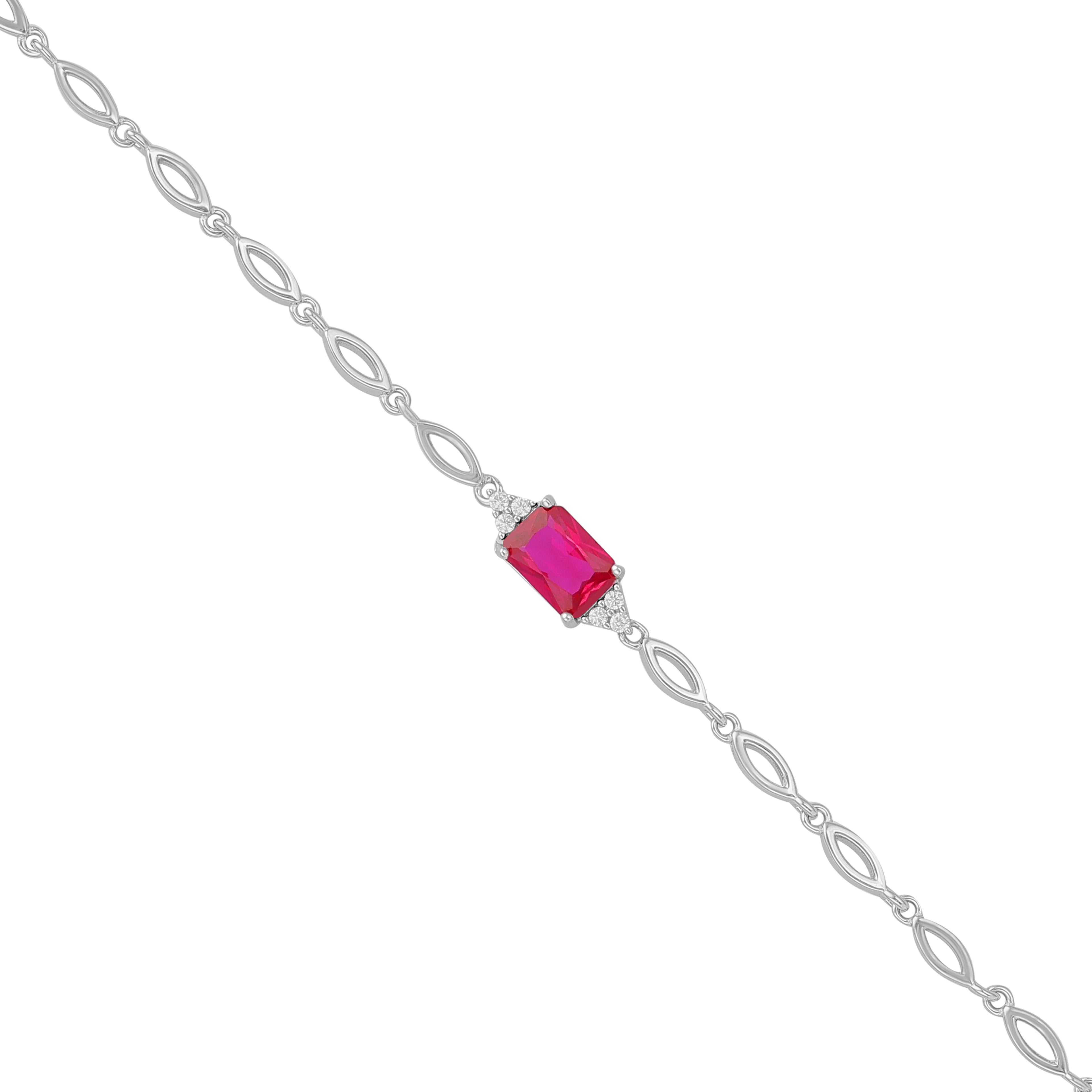 925 Sterling Silver July Month Square Ruby Birthstone Bracelet For Women