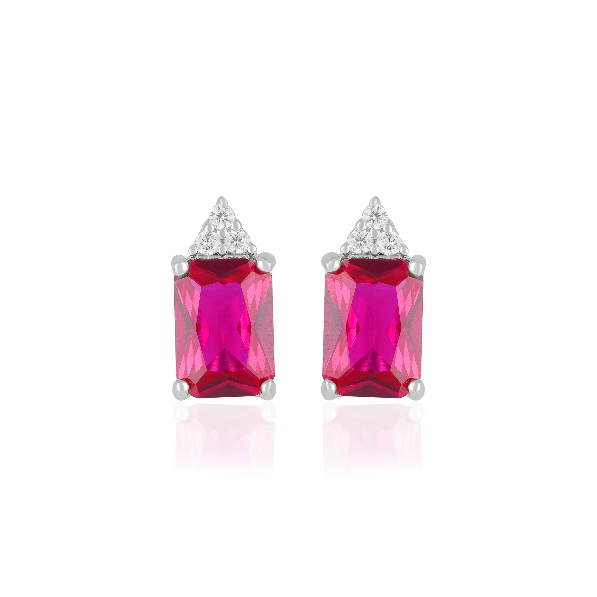 925 Sterling Silver July Month Square Ruby Birthstone Stud For Women