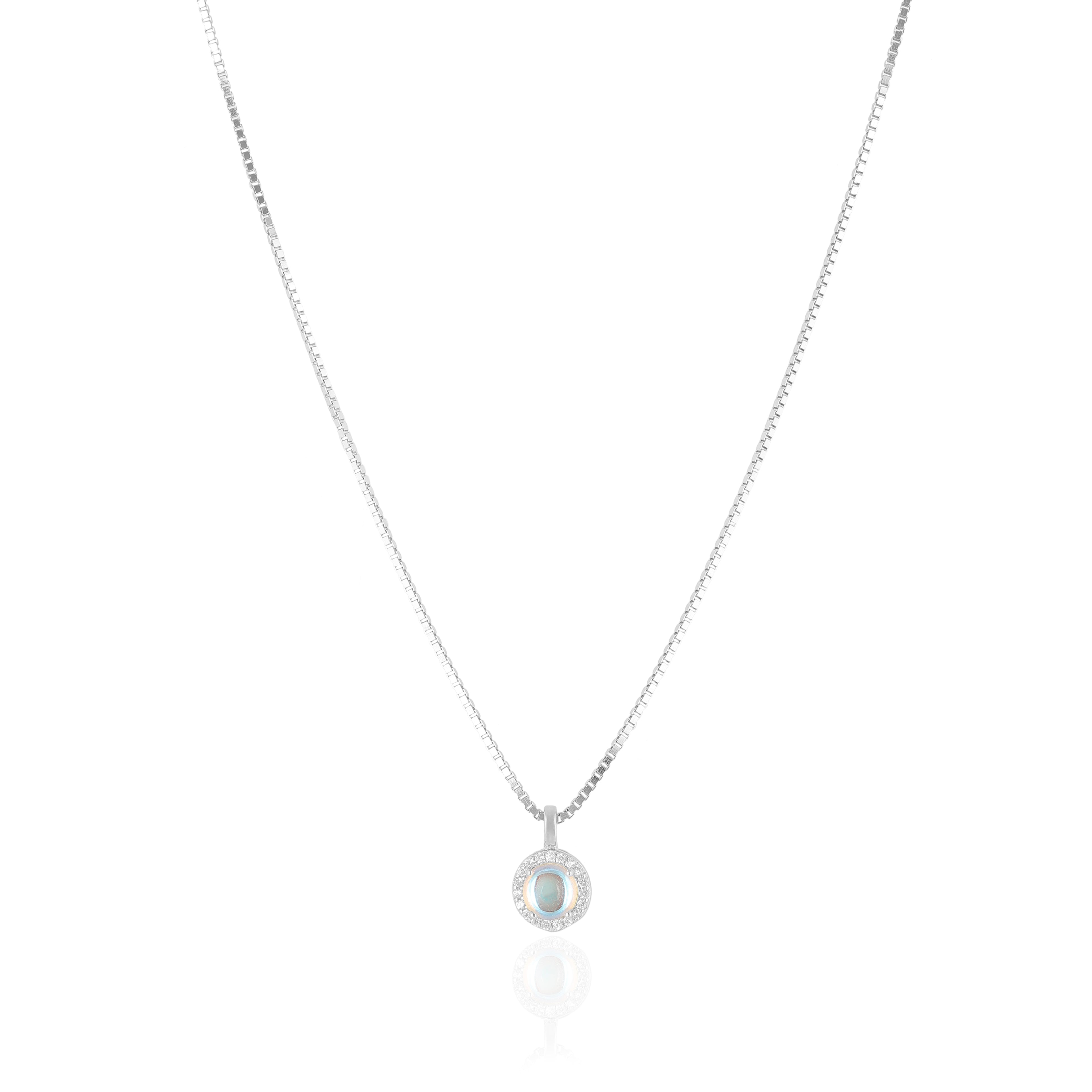 925 Sterling Silver June Month Circle Moonstone Birthstone Chain Pendant For Women