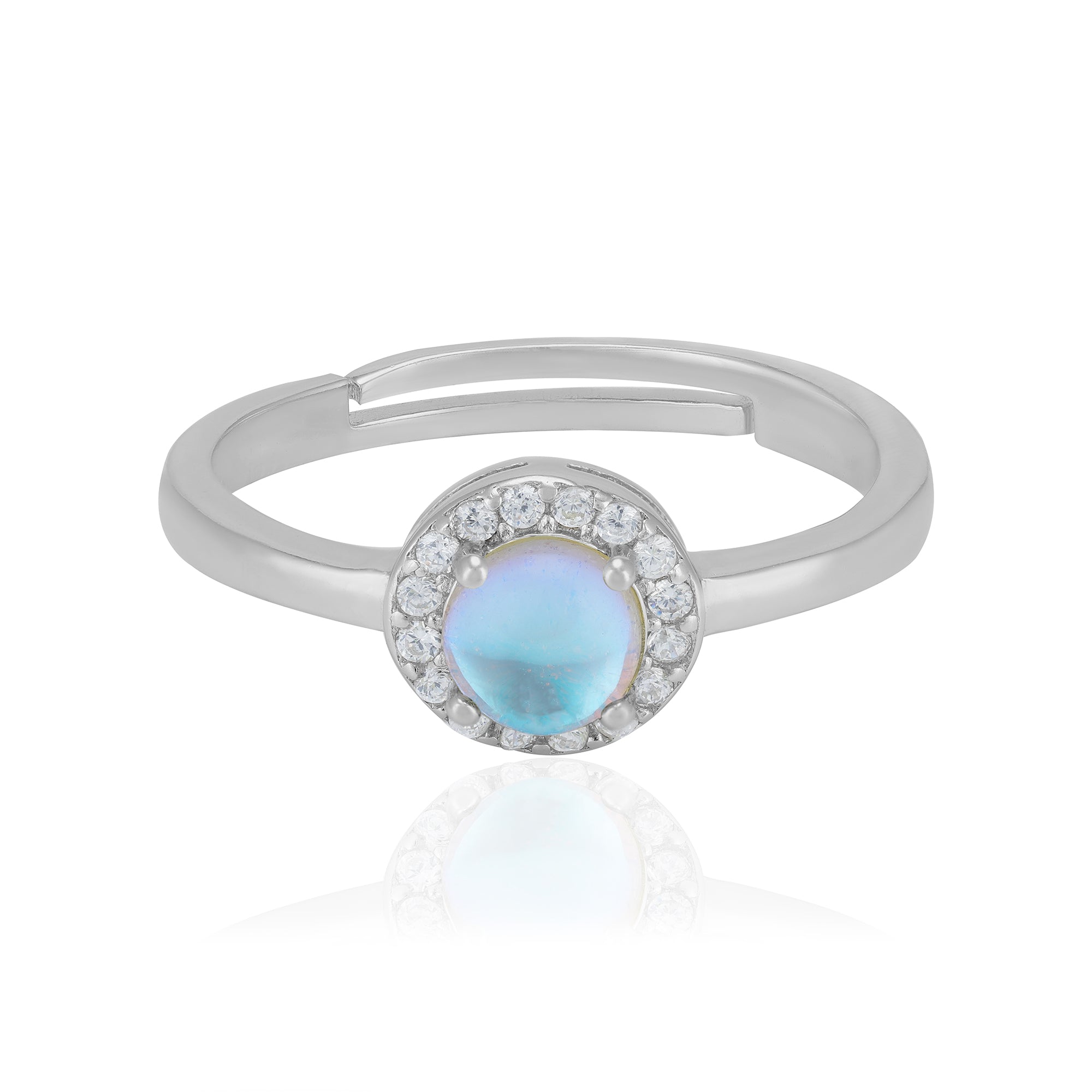 925 Sterling Silver June Month Circle Moonstone Birthstone Ring For Women