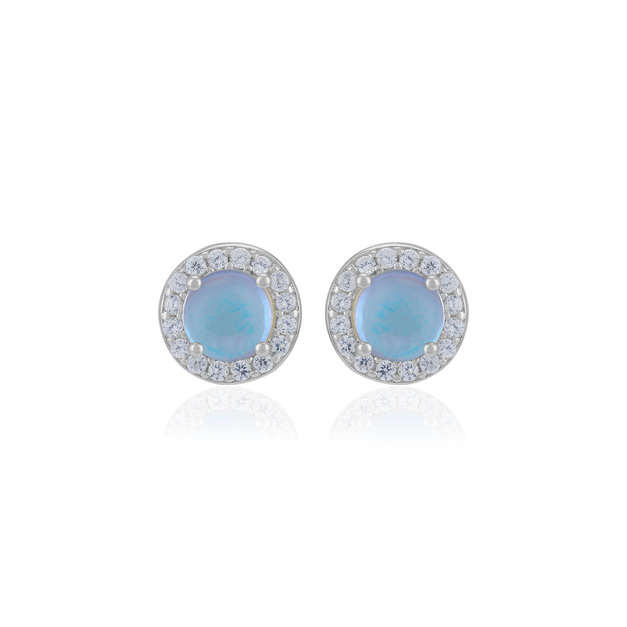 925 Sterling Silver June Month Circle Moonstone Birthstone Stud For Women
