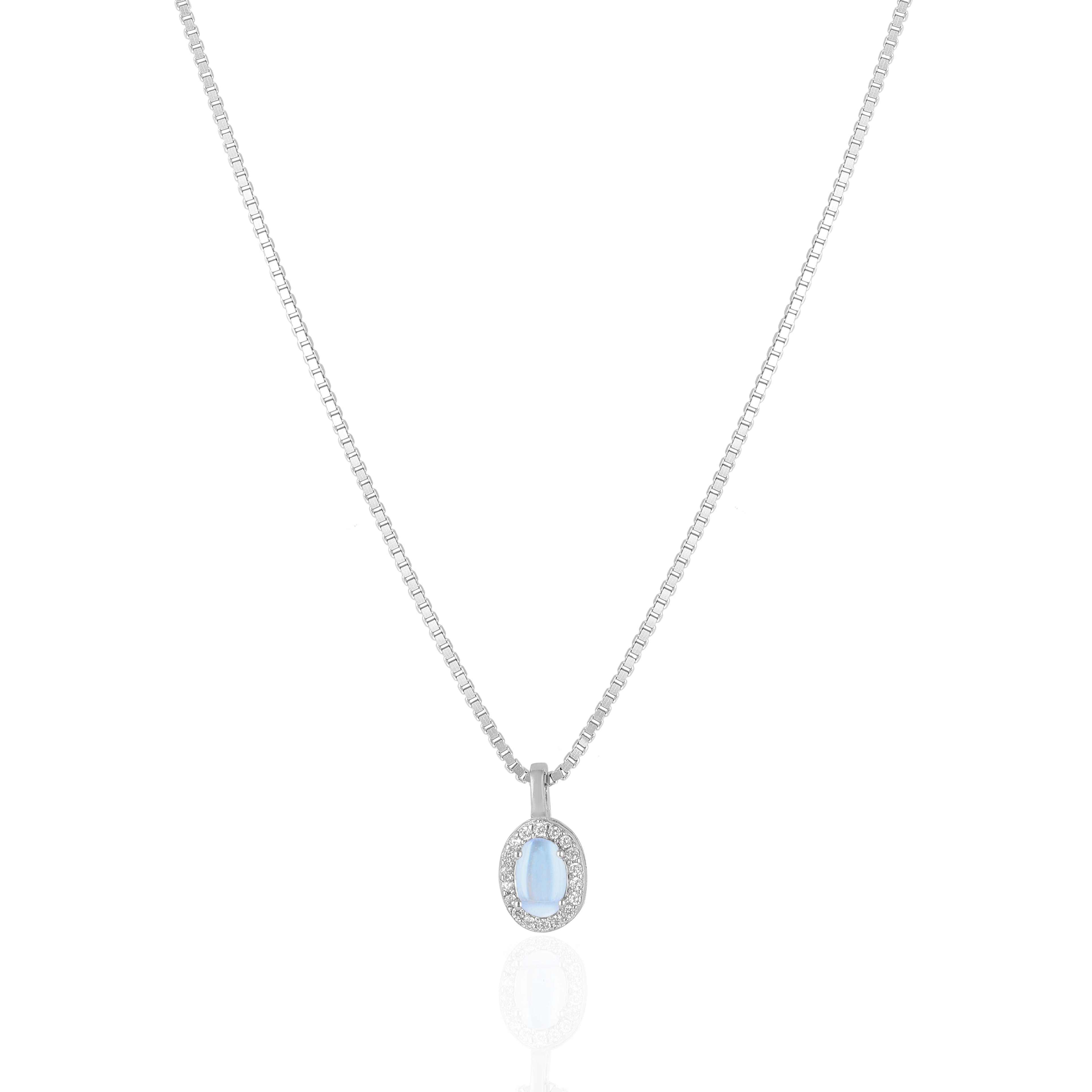 925 Sterling Silver June Month Oval Moonstone Birthstone Chain Pendant For Women