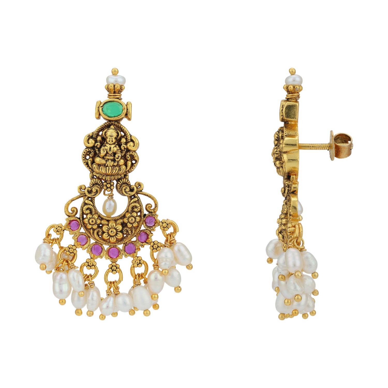 925 Sterling Silver Lakshmi Floral Crescent Pearl Dangler for Women