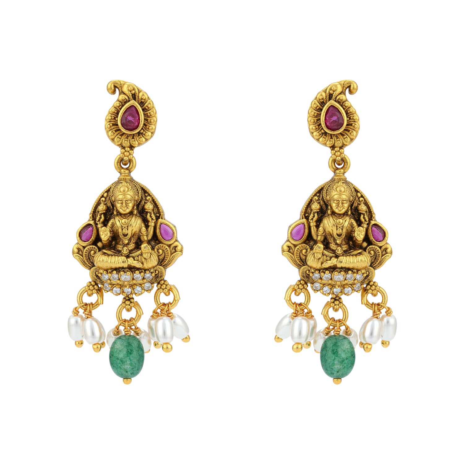 925 Sterling Silver Lakshmi Heritage Green Drop Earrings for women