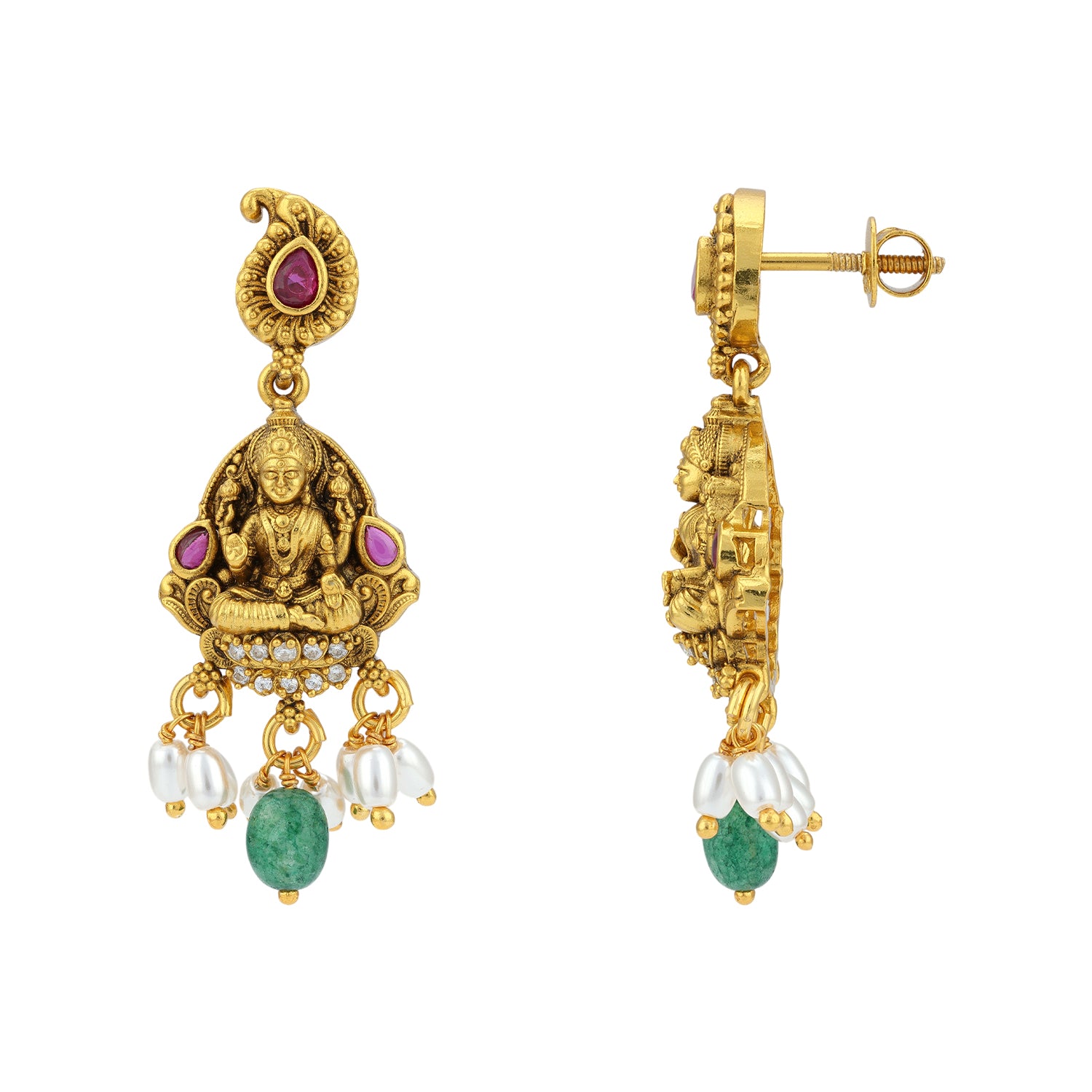 925 Sterling Silver Lakshmi Heritage Green Drop Earrings for women