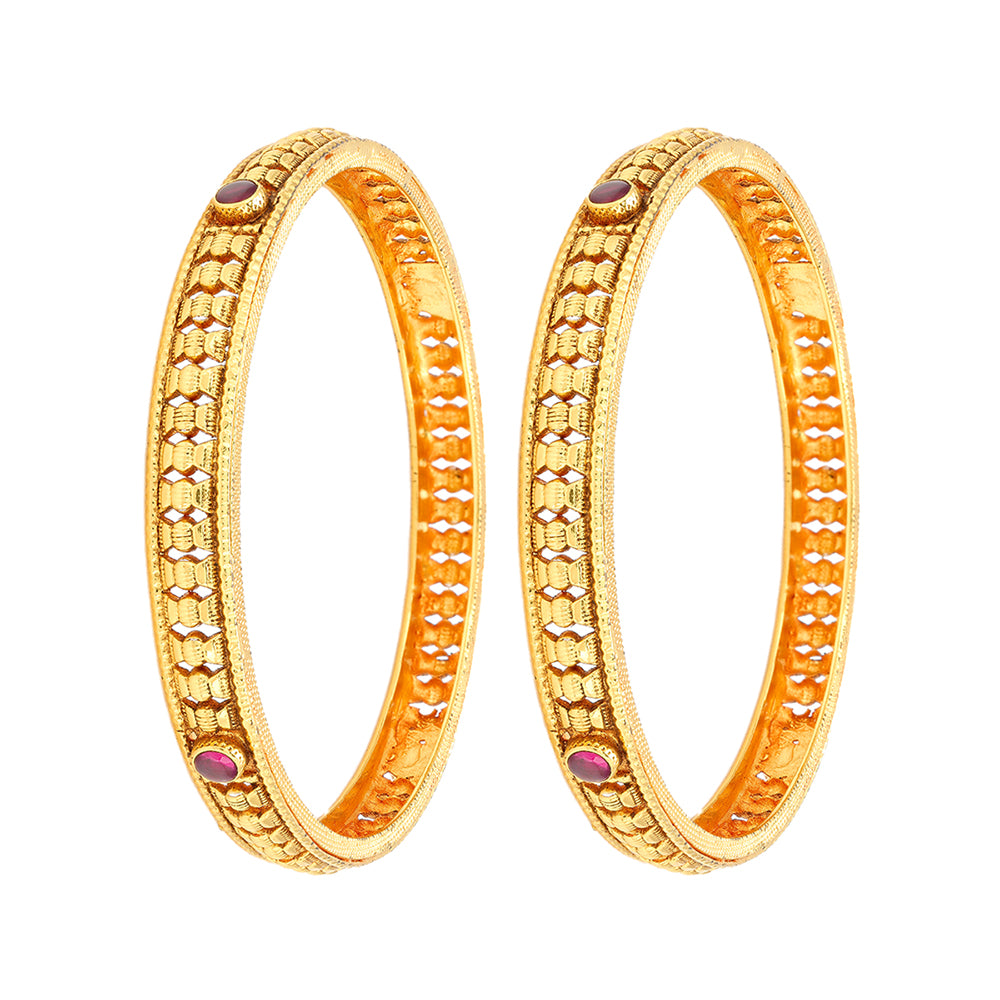 925 Sterling Silver Lattice Curve Ruby Glow Accent Bangle For Women