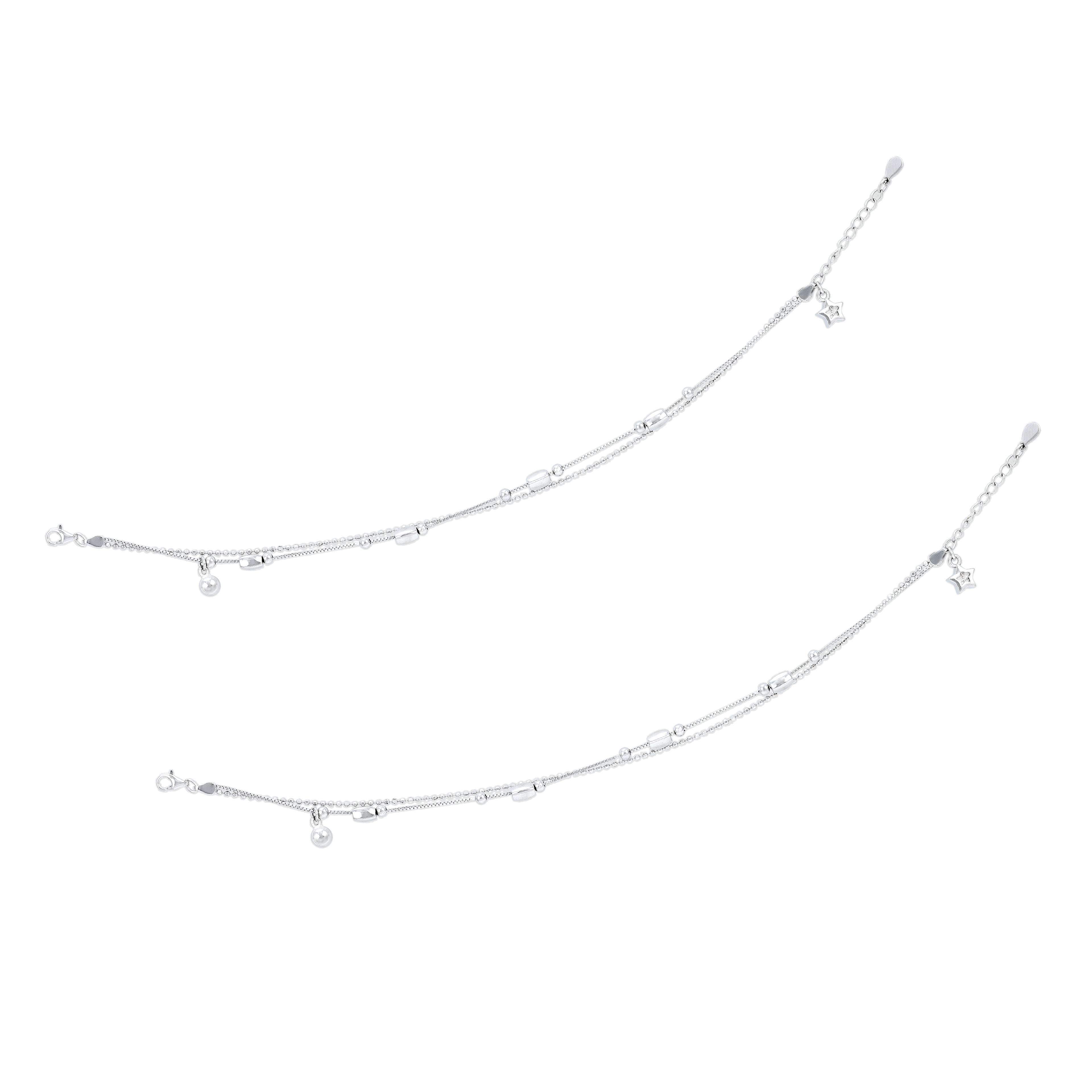 925 Sterling Silver Lightweight Double Strand with Dangling Accents Bracelet for Women