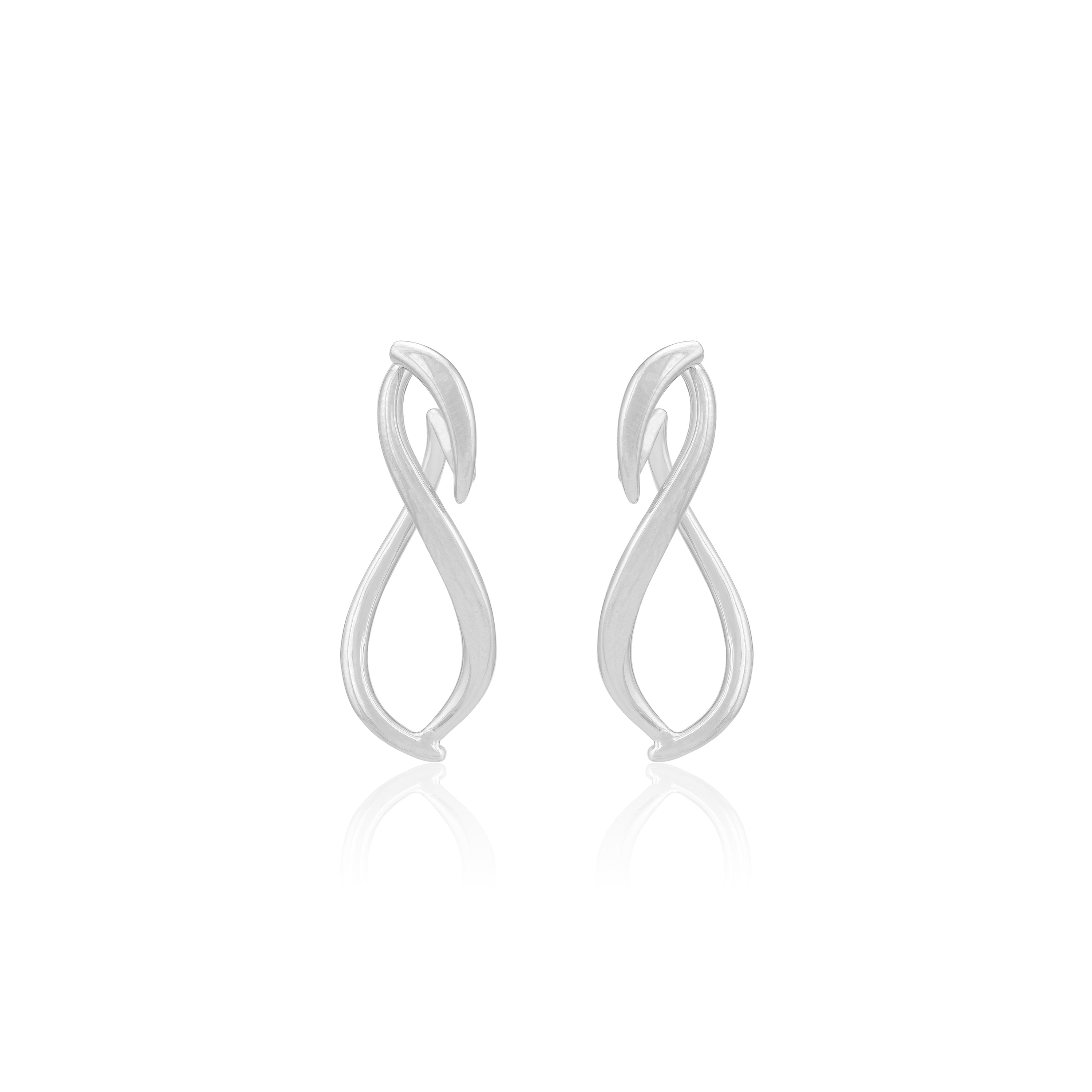 925 Sterling Silver Long Infinity Shaped Rhodium Plated Earring For Women