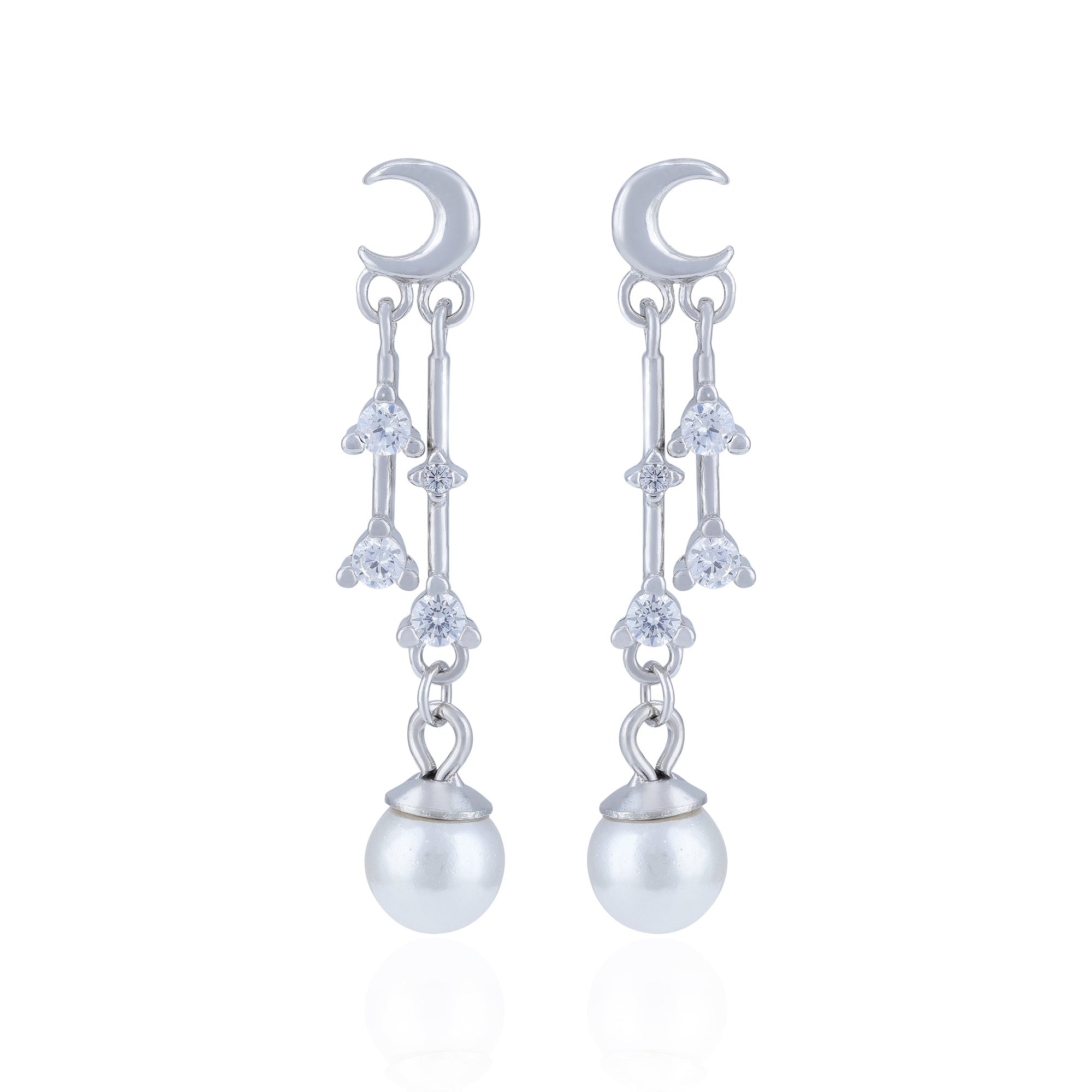925 Sterling Silver Lunar Crystal Chain Pearl Earring for Women