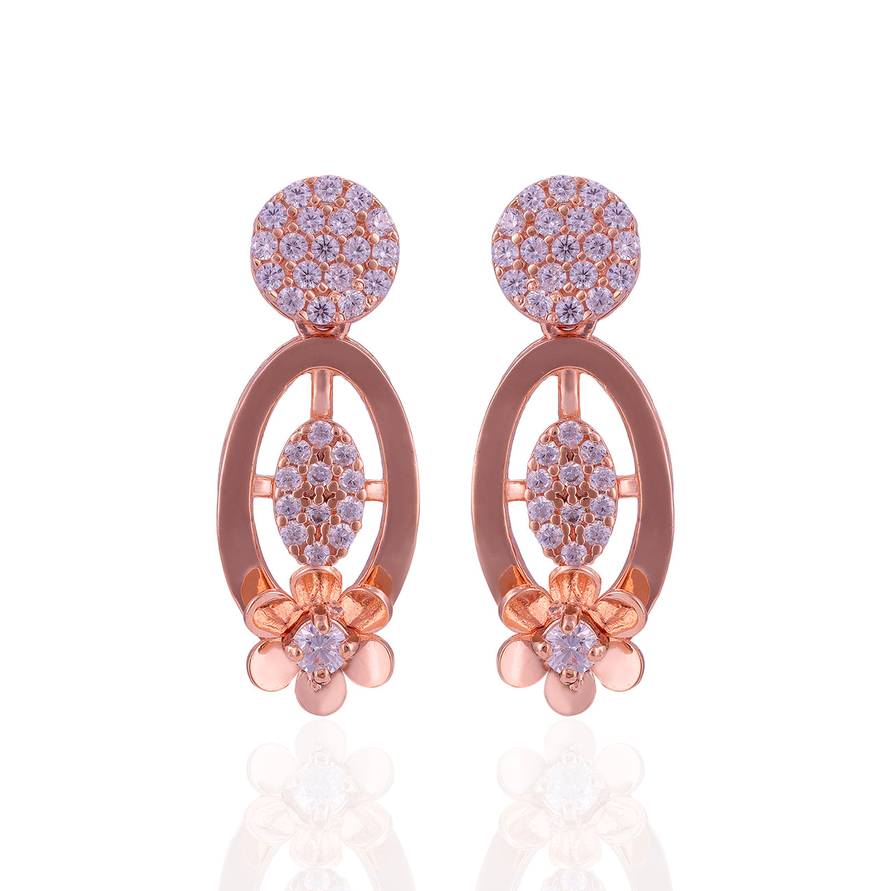 925 Sterling Silver Luxe Oval Drop Crystal Cluster Rose Gold Plated Earrings For Women