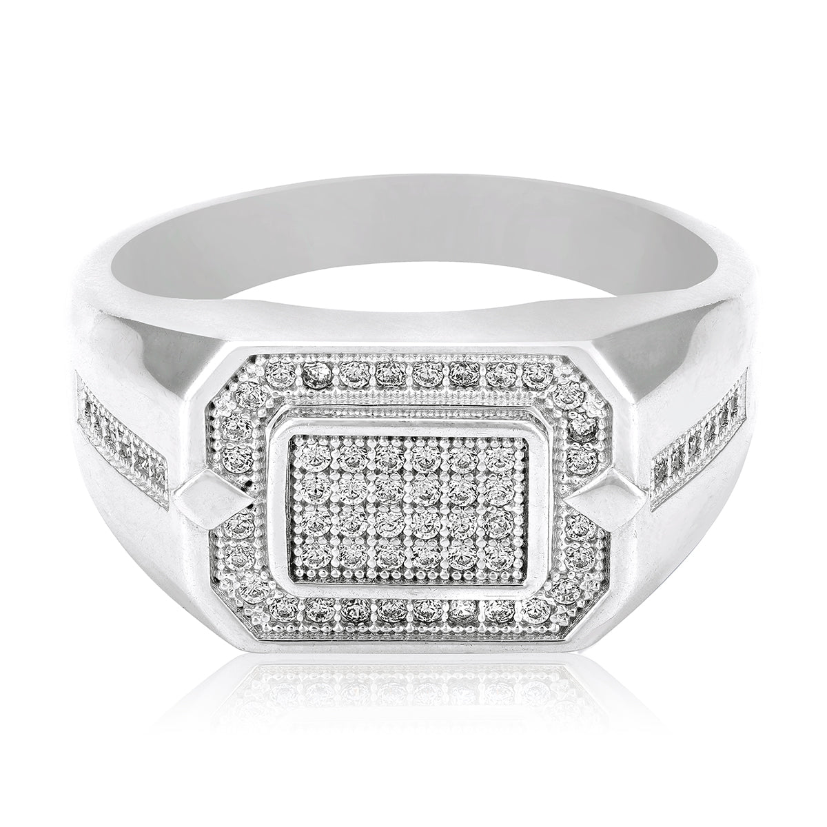 925 Sterling Silver Luxury Pavé Square Centerpiece Ring for Men
