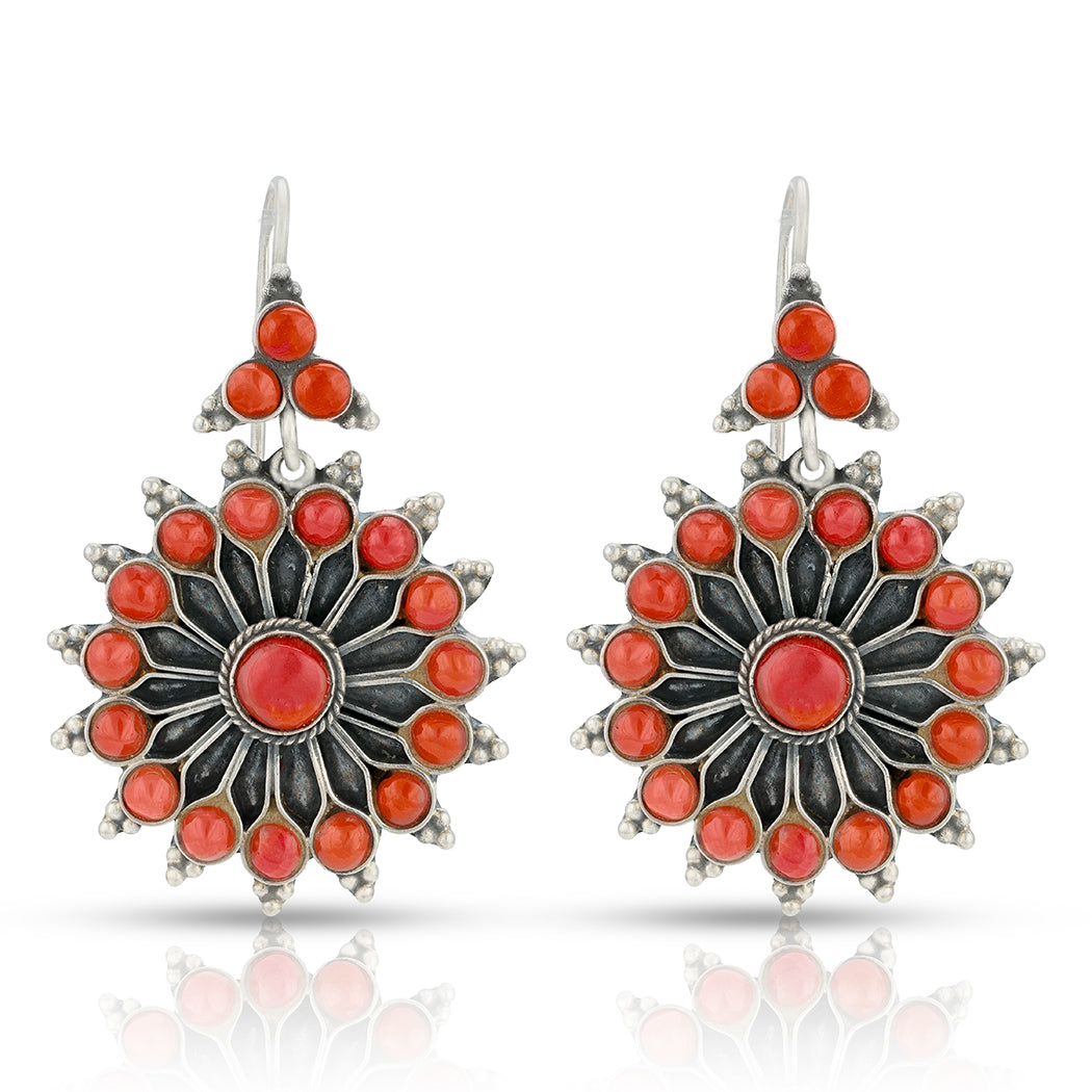 925 Sterling Silver Majestic Crimson Bloom Earrings for Women