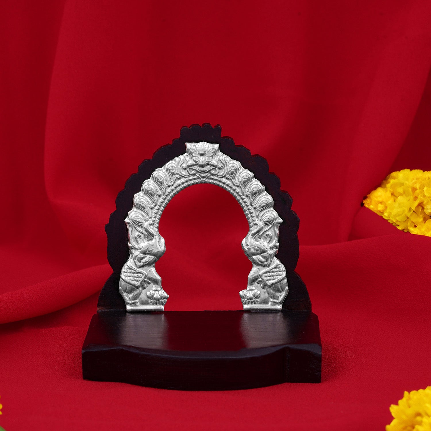 925 Sterling Silver Makarathoranam Rosewood Arch For Pooja