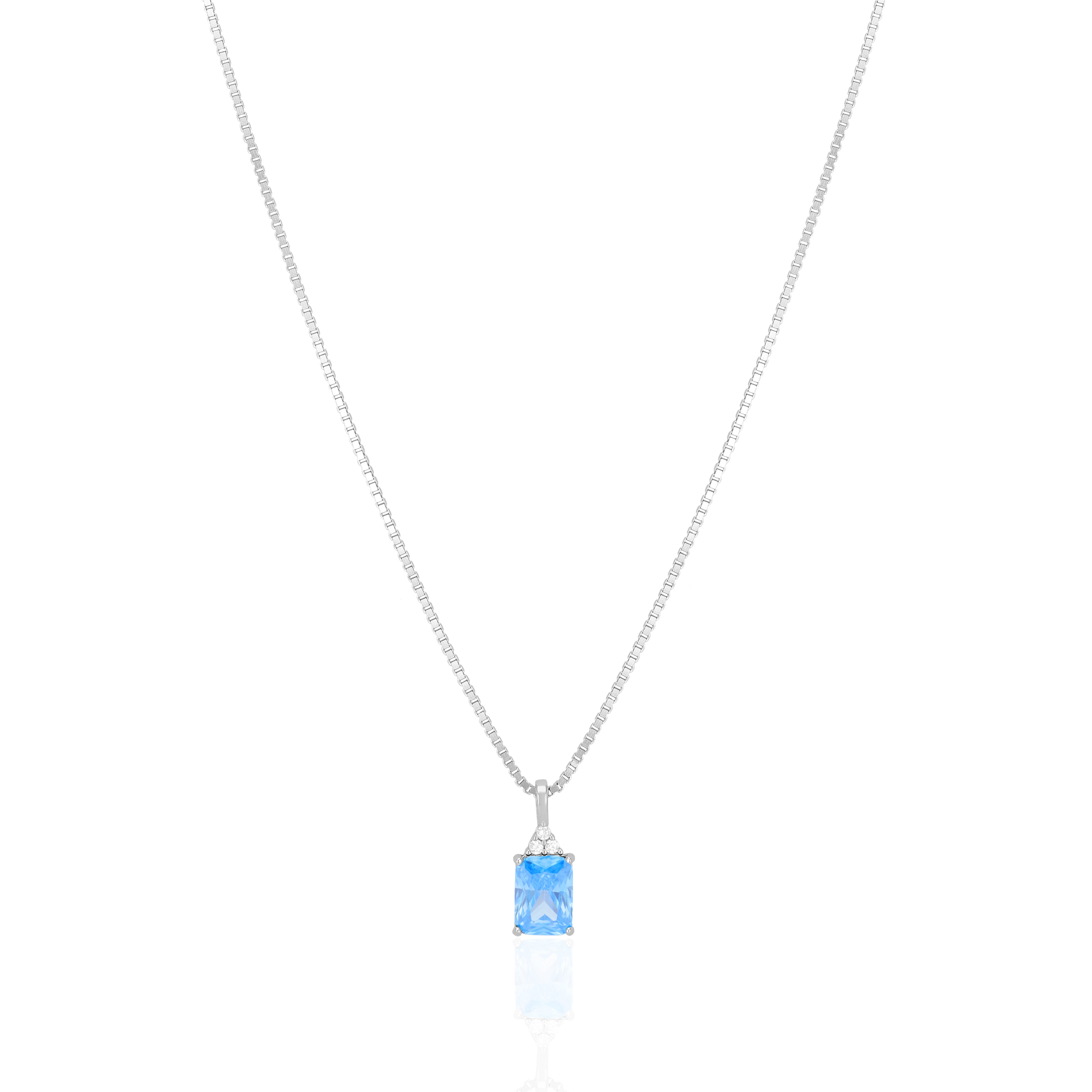 925 Sterling Silver March Month Square Aquamarine Birthstone Chain Pendant For Women