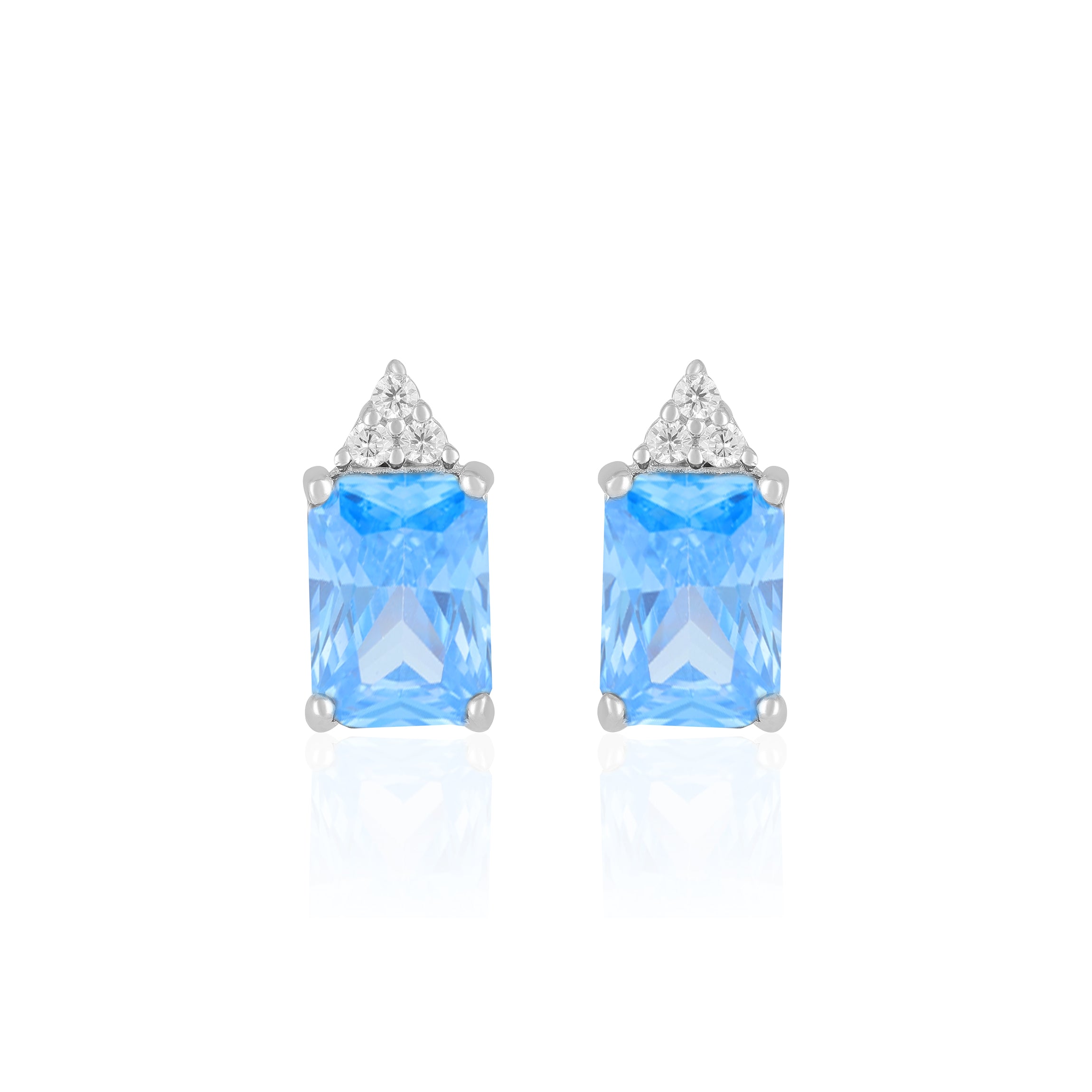 925 Sterling Silver March Month Square Aquamarine Birthstone Stud For Women