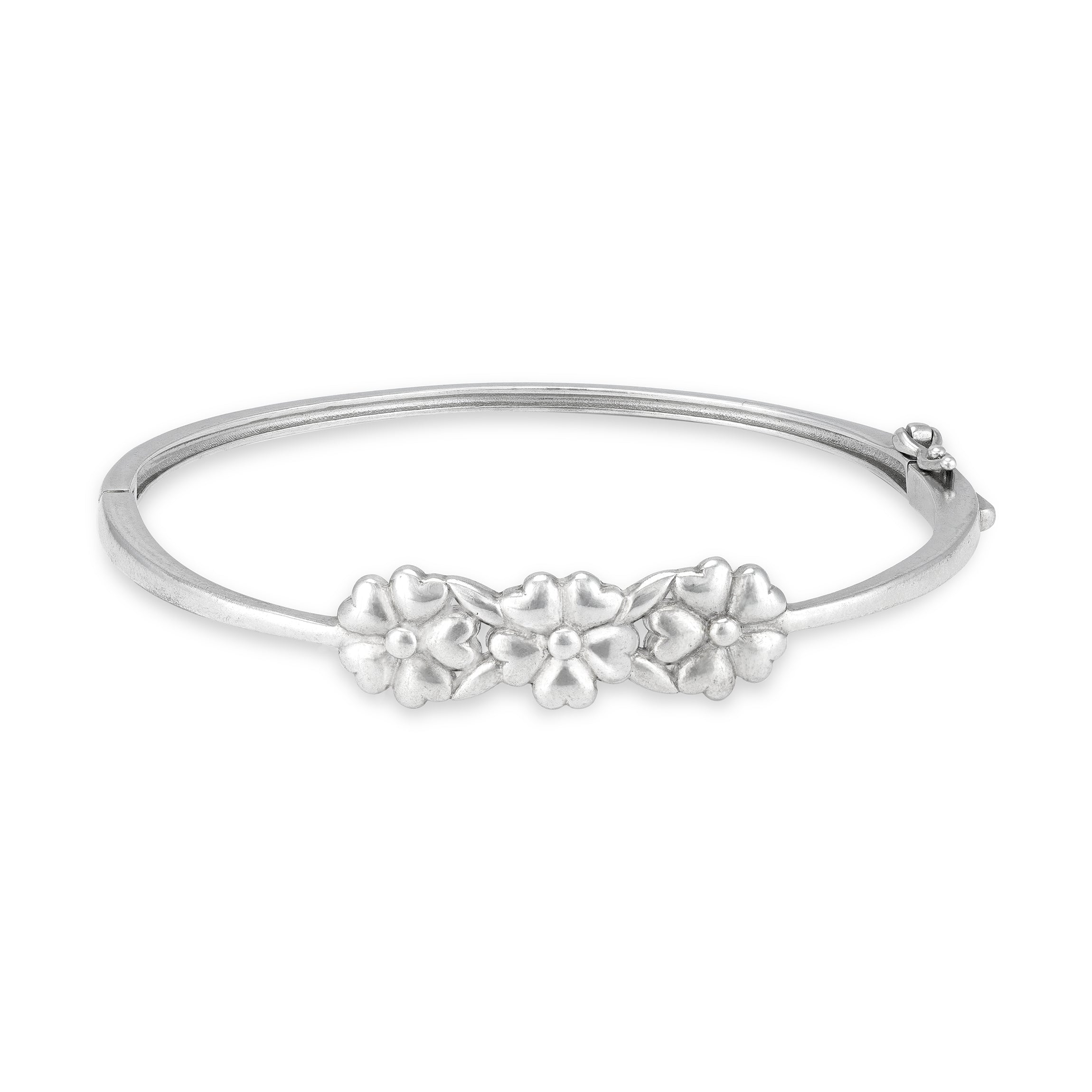 925 Sterling Silver Matte Floral Trio Sculpted Petal Detailing Bracelet for Women