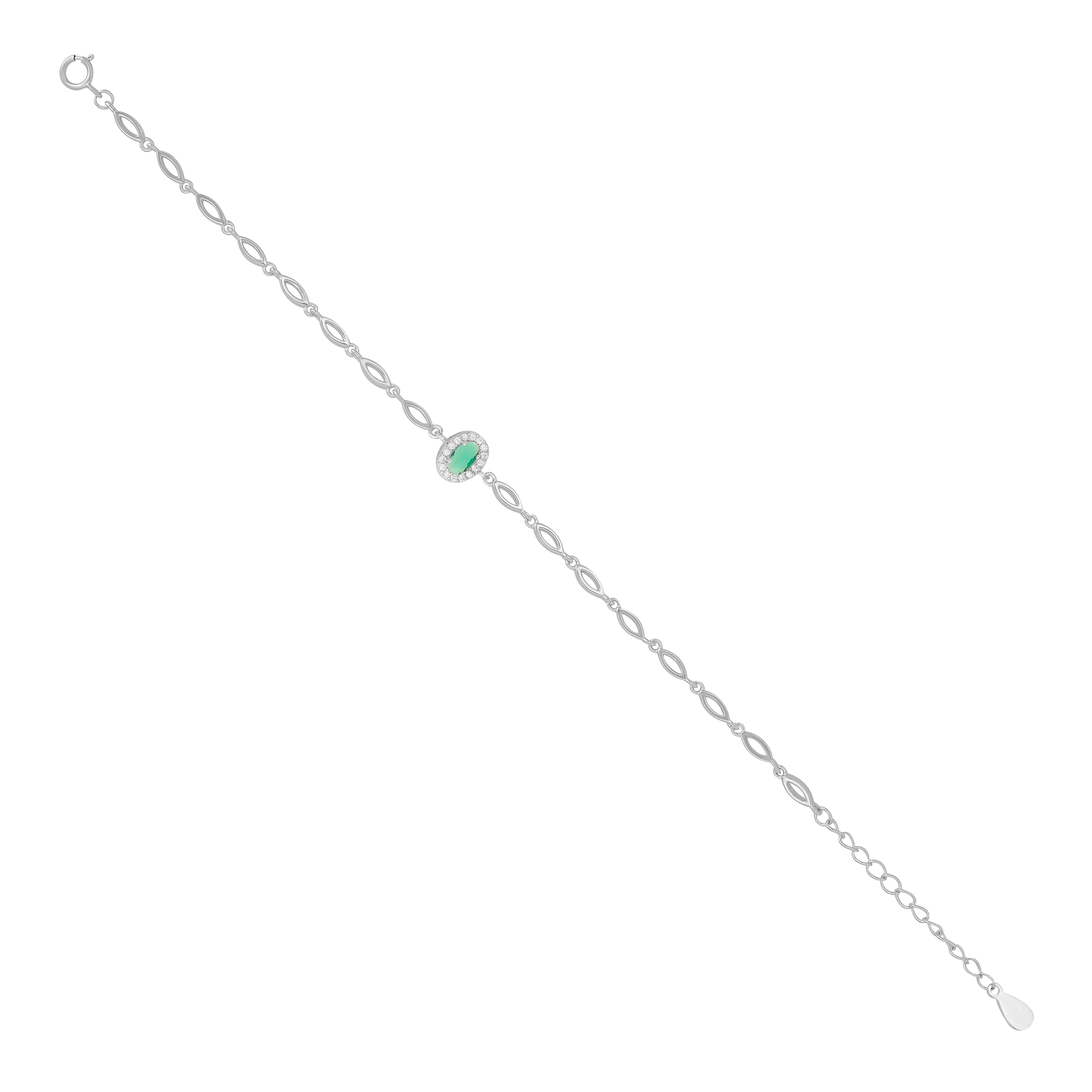 925 Sterling Silver May Month Oval Emerald Birthstone Bracelet For Women