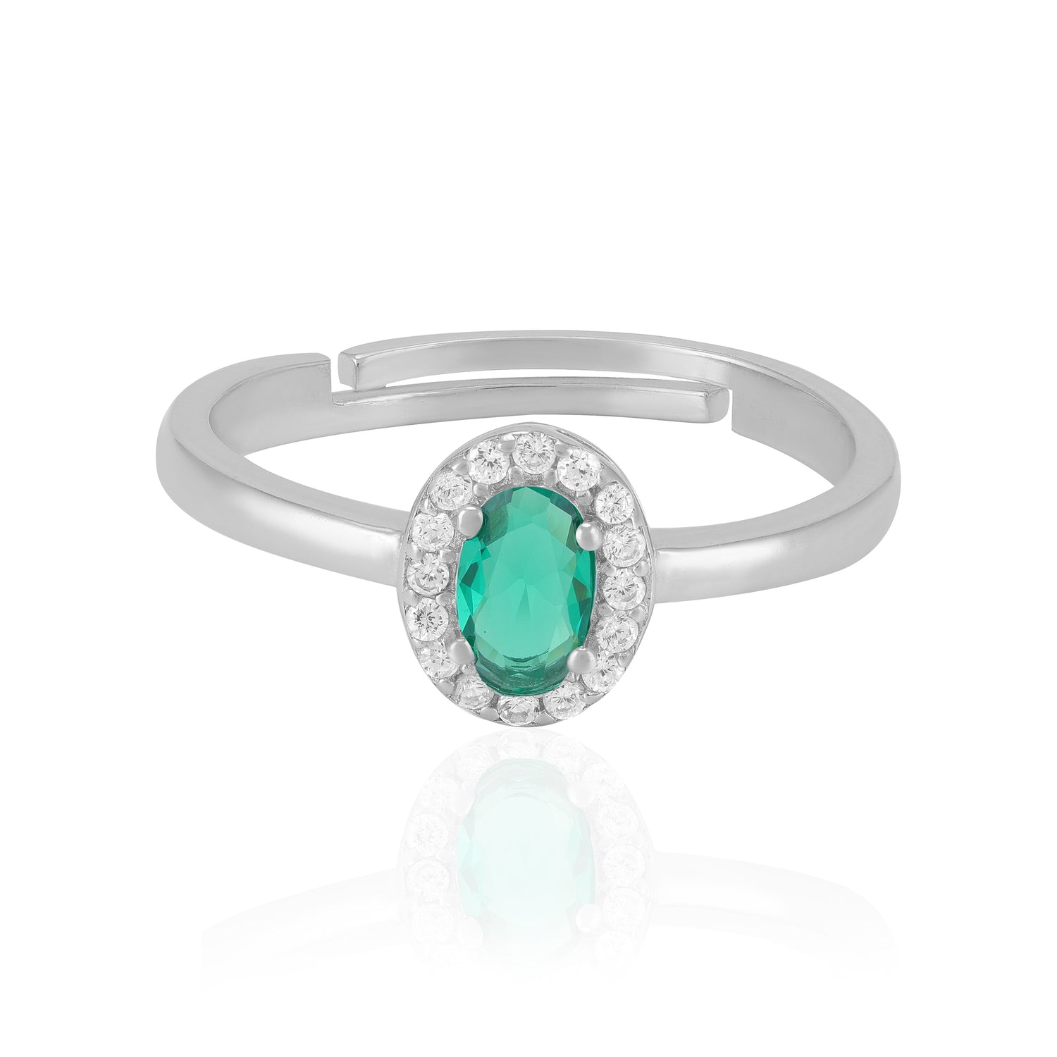 925 Sterling Silver May Month Oval Emerald Birthstone Ring For Women