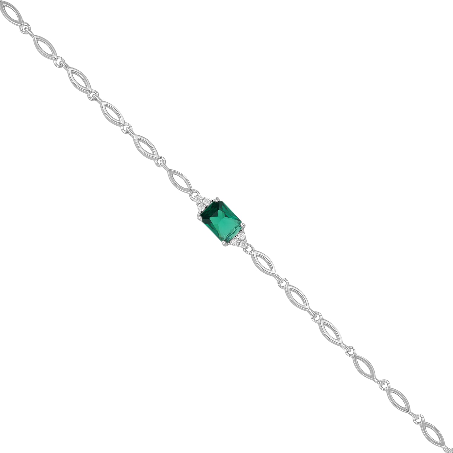 925 Sterling Silver May Month Square Emerald Birthstone Bracelet For Women