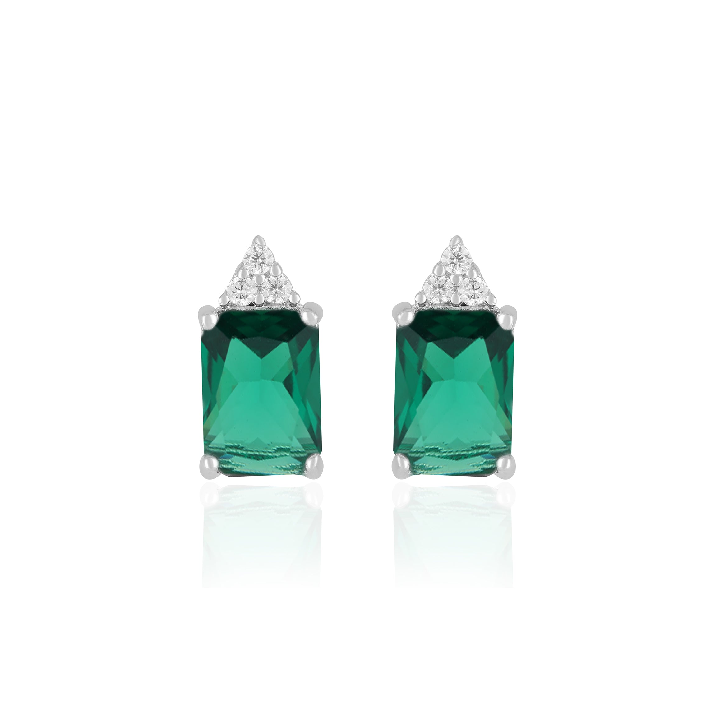 925 Sterling Silver May Month Square Emerald Birthstone Stud For Women