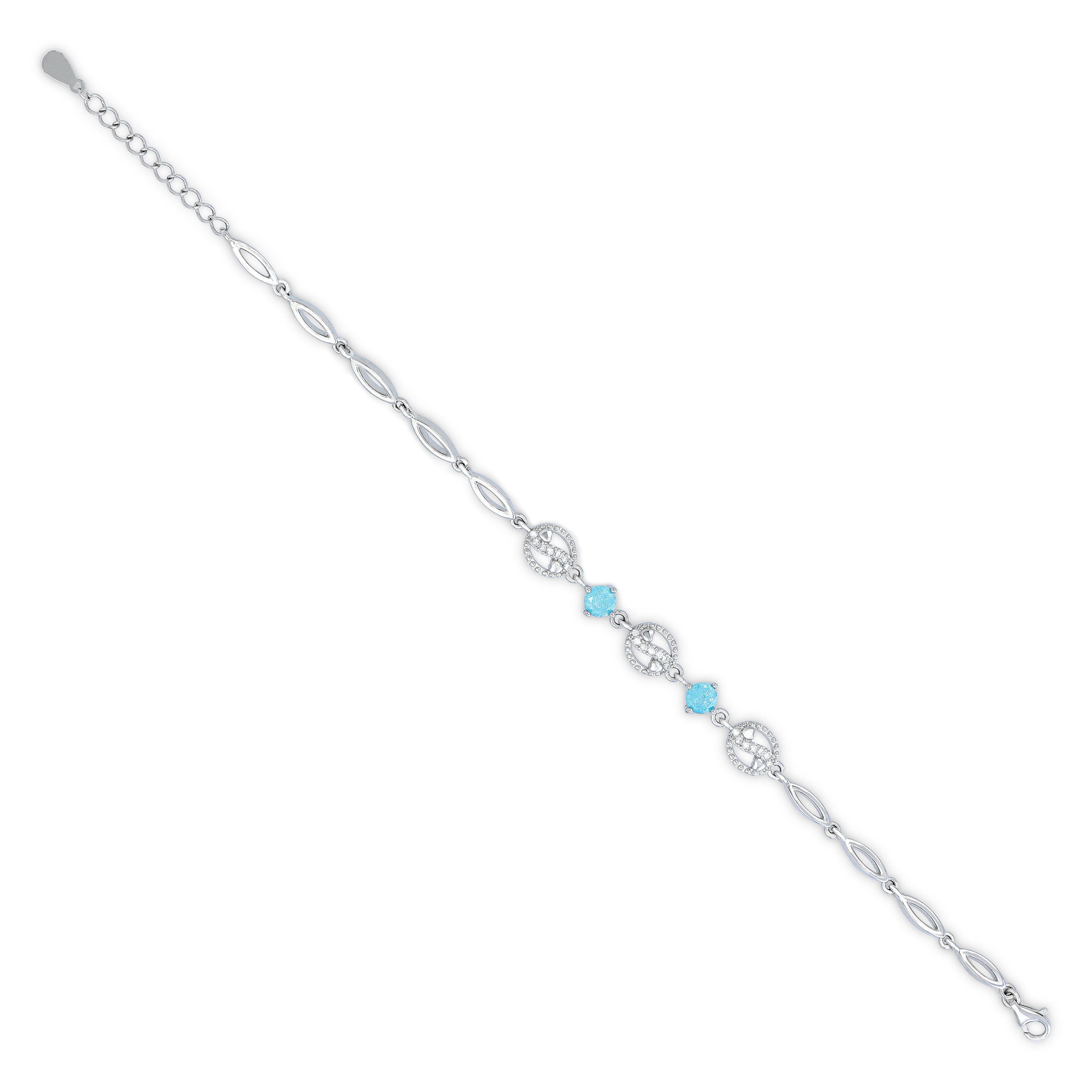 925 Sterling Silver Minimal Blue Stone Accent Chain Bracelet for Women