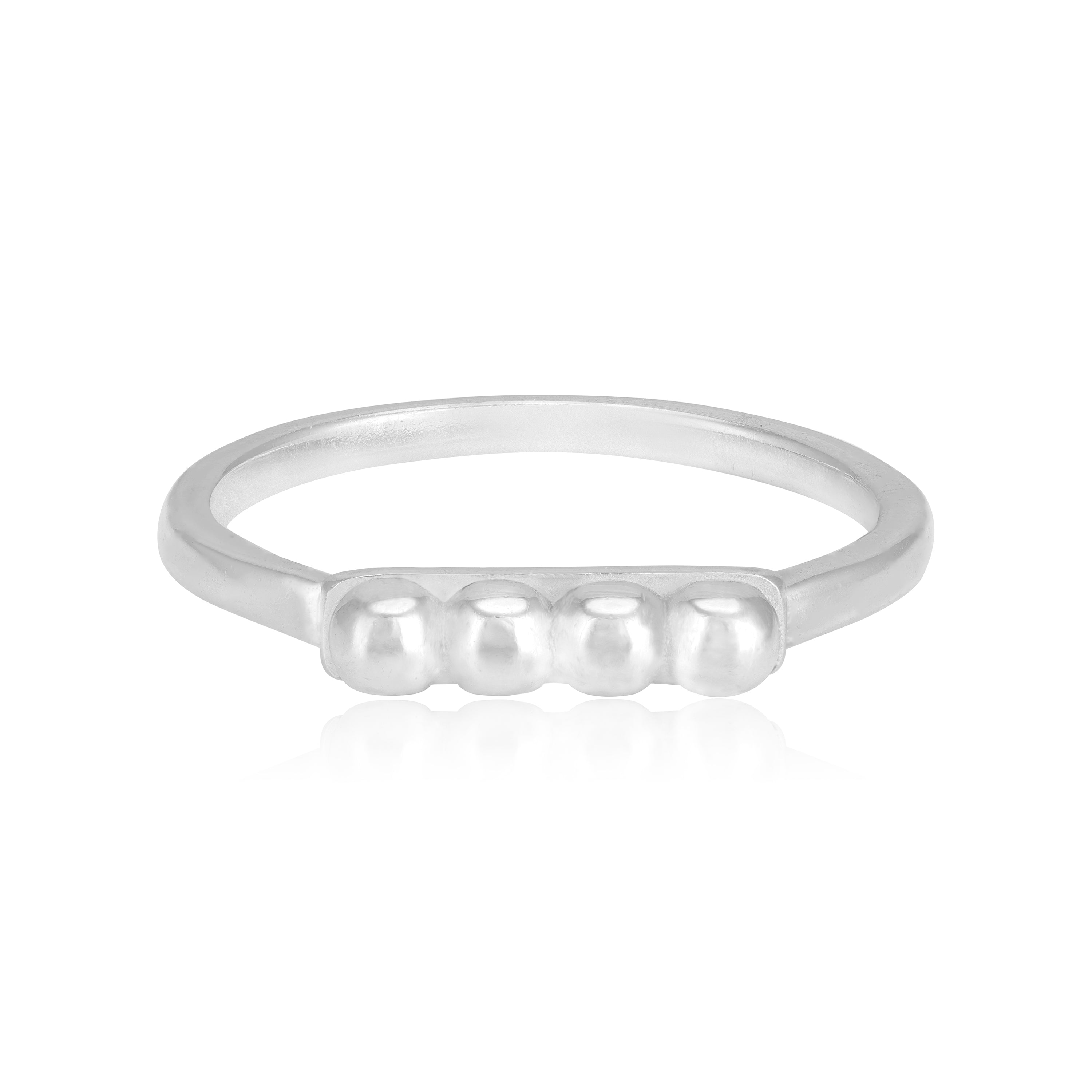 925 Sterling Silver Minimal Four Bead Linear Bar Ring for Women