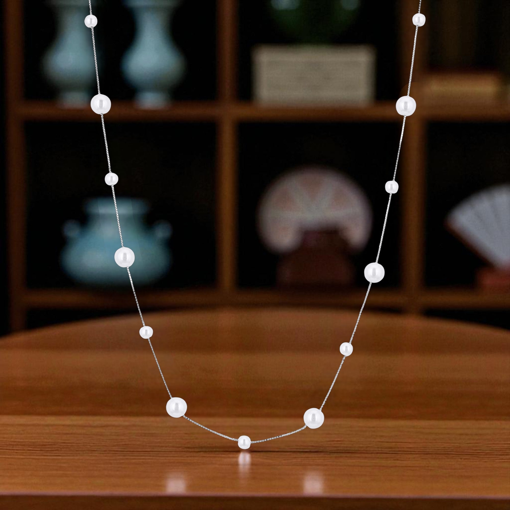 925 Sterling Silver Minimalist Pearl Drizzle Chain For Women
