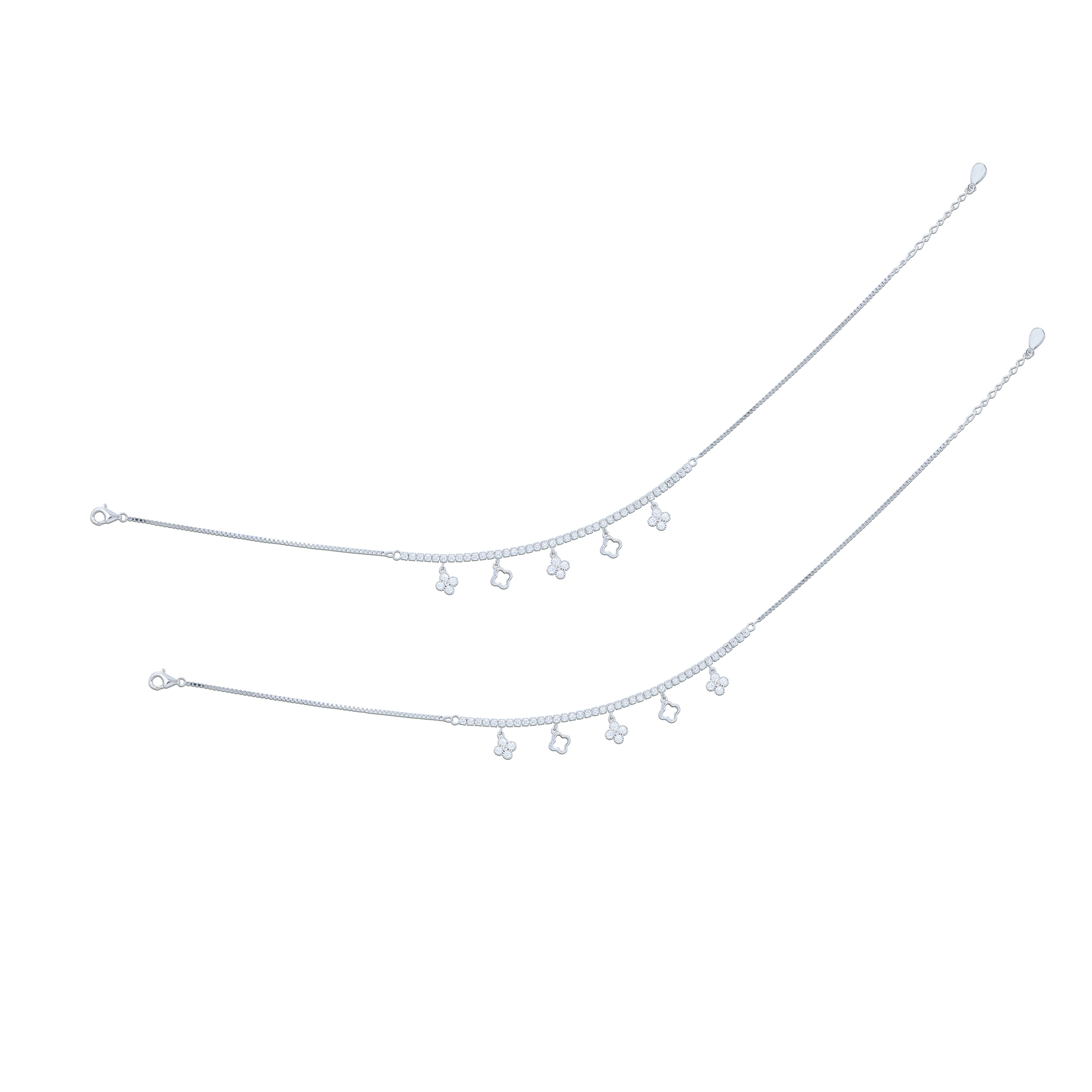925 Sterling Silver Minimalist Square & Diamond Cut Drop Anklet for Women