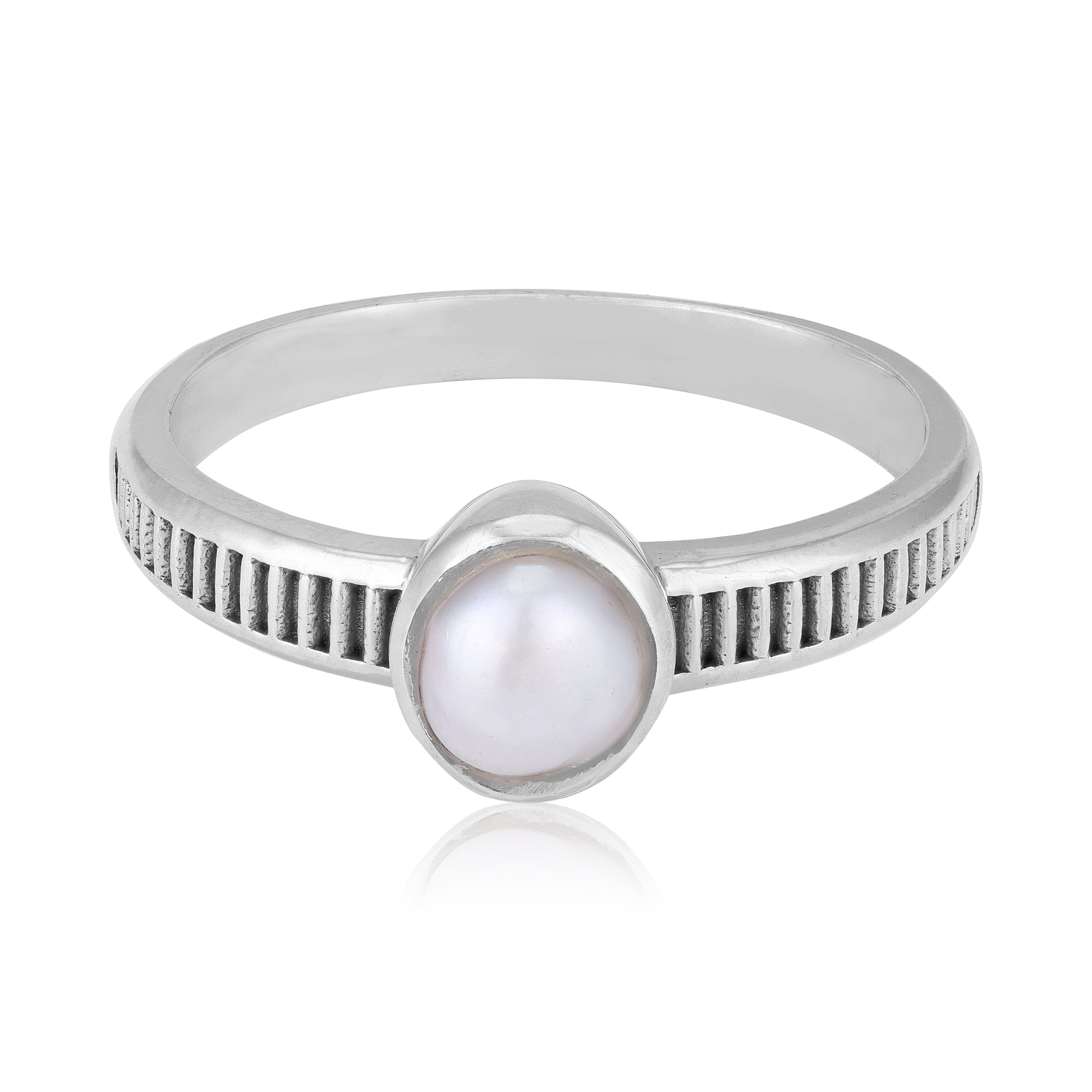 925 Sterling Silver Minimalist White Pearl Linear-Ridged Ring for Men