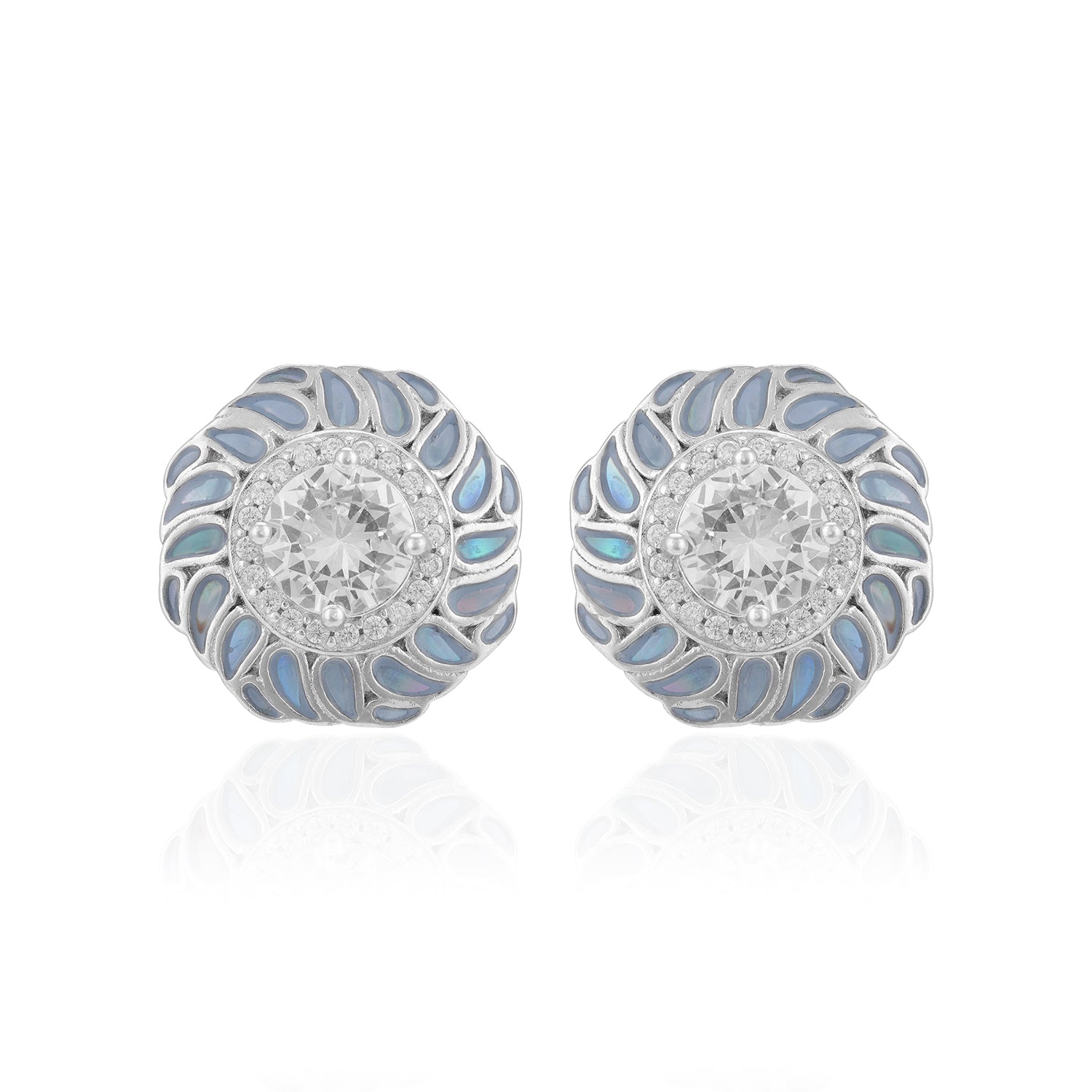 925 Sterling Silver Moonlit Blossom Iridescent Petal Detailing Rhodium Plated Earrings For Women