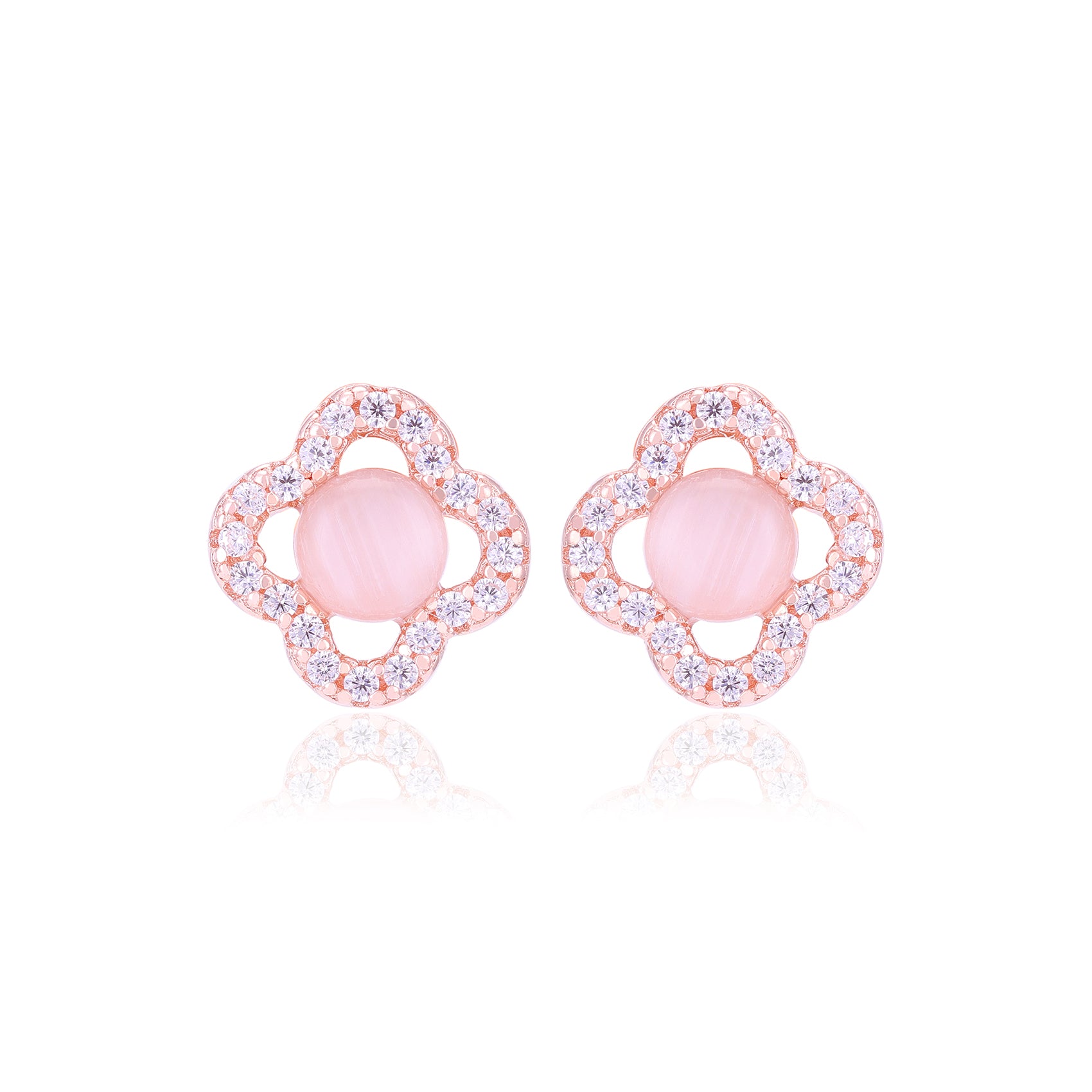 925 Sterling Silver Moonstone Center Four Petals Earrings For Women