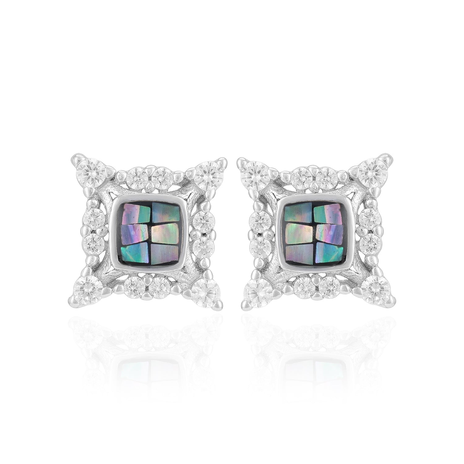 925 Sterling Silver Mosaic Square Shimmer Core Rhodium Plated Earrings For Women