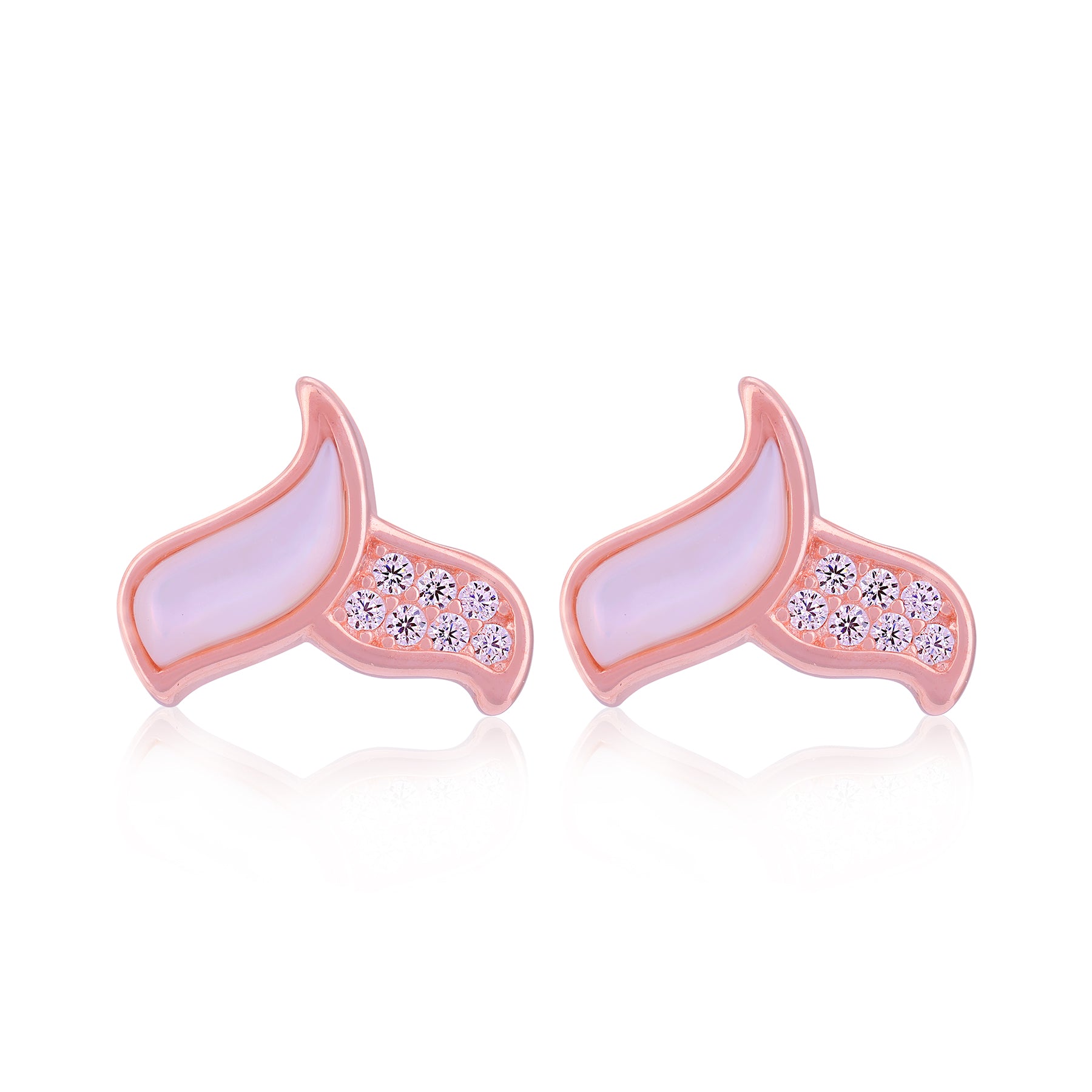 925 Sterling Silver Mother of Pearl Flame Curve Rose Gold Plated Stud for Women