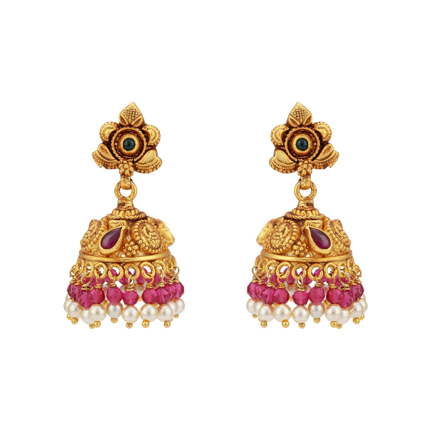 925 Sterling Silver Nagas Ruby Pearl Jhumka for Women