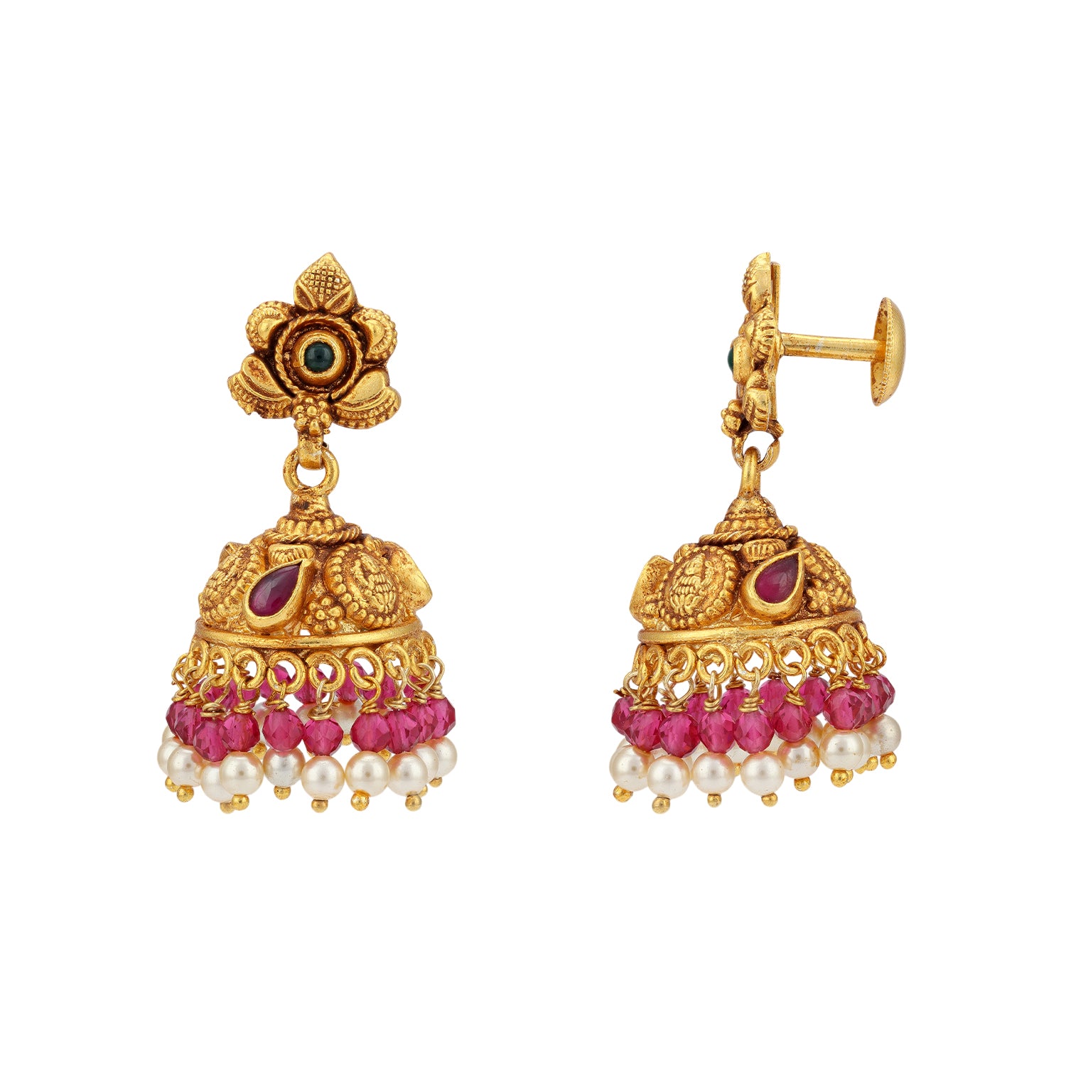925 Sterling Silver Nagas Ruby Pearl Jhumka for Women