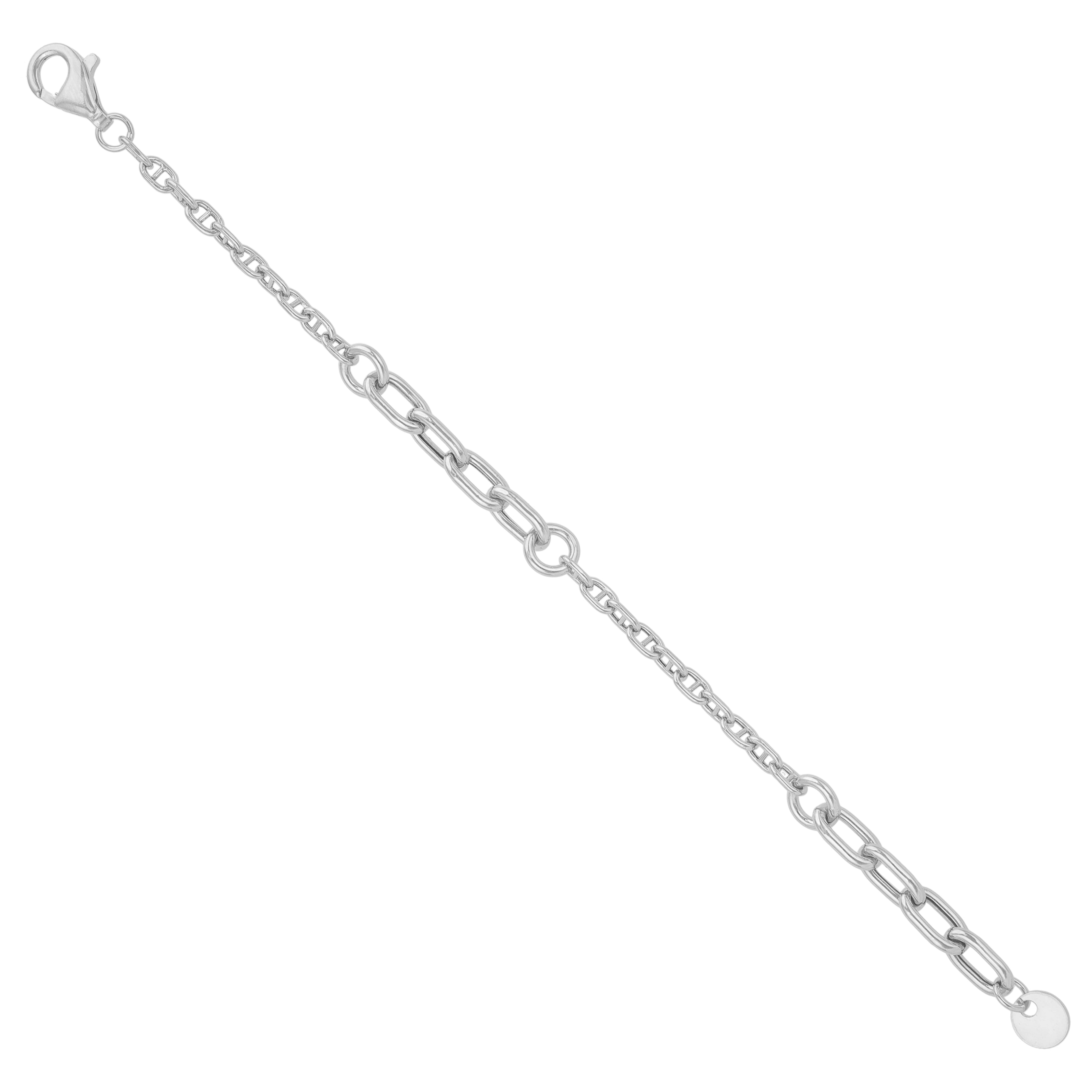 925 Sterling Silver Nexus Oval-Link Rhodium Plated Bracelet for Men