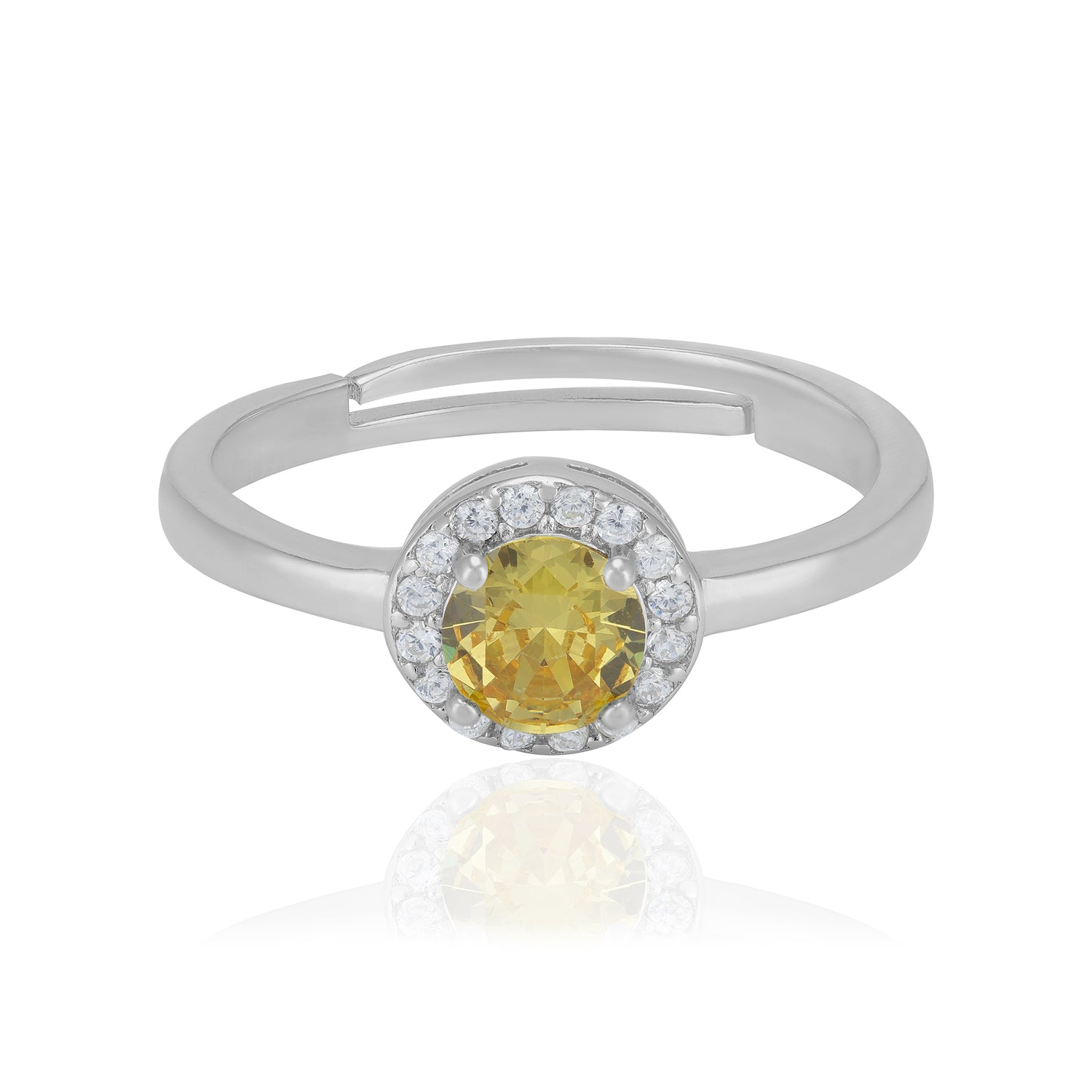 925 Sterling Silver November Month Circle Citrine Birthstone Ring For Women