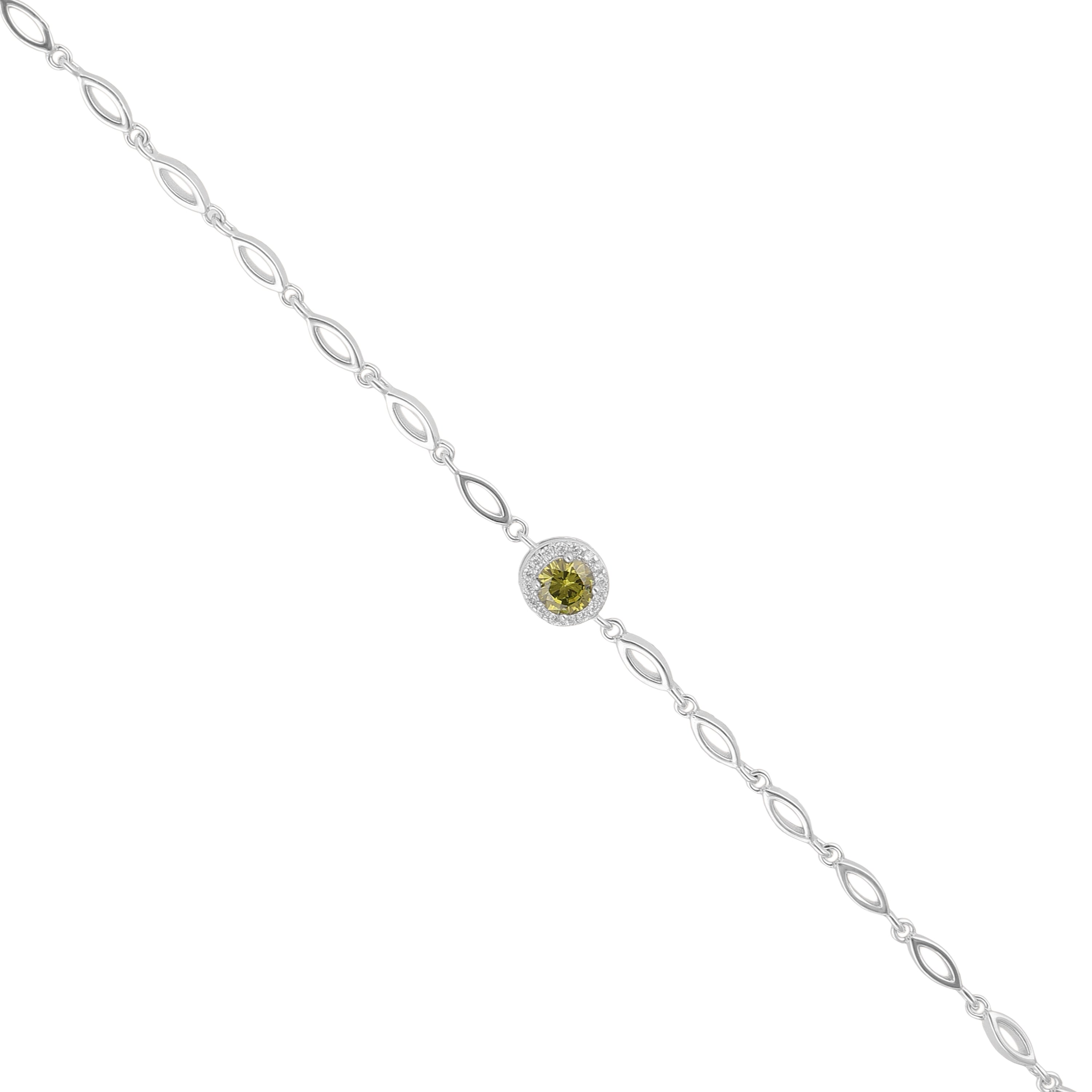 925 Sterling Silver November Month Circle Peridot Birthstone Bracelet For Women