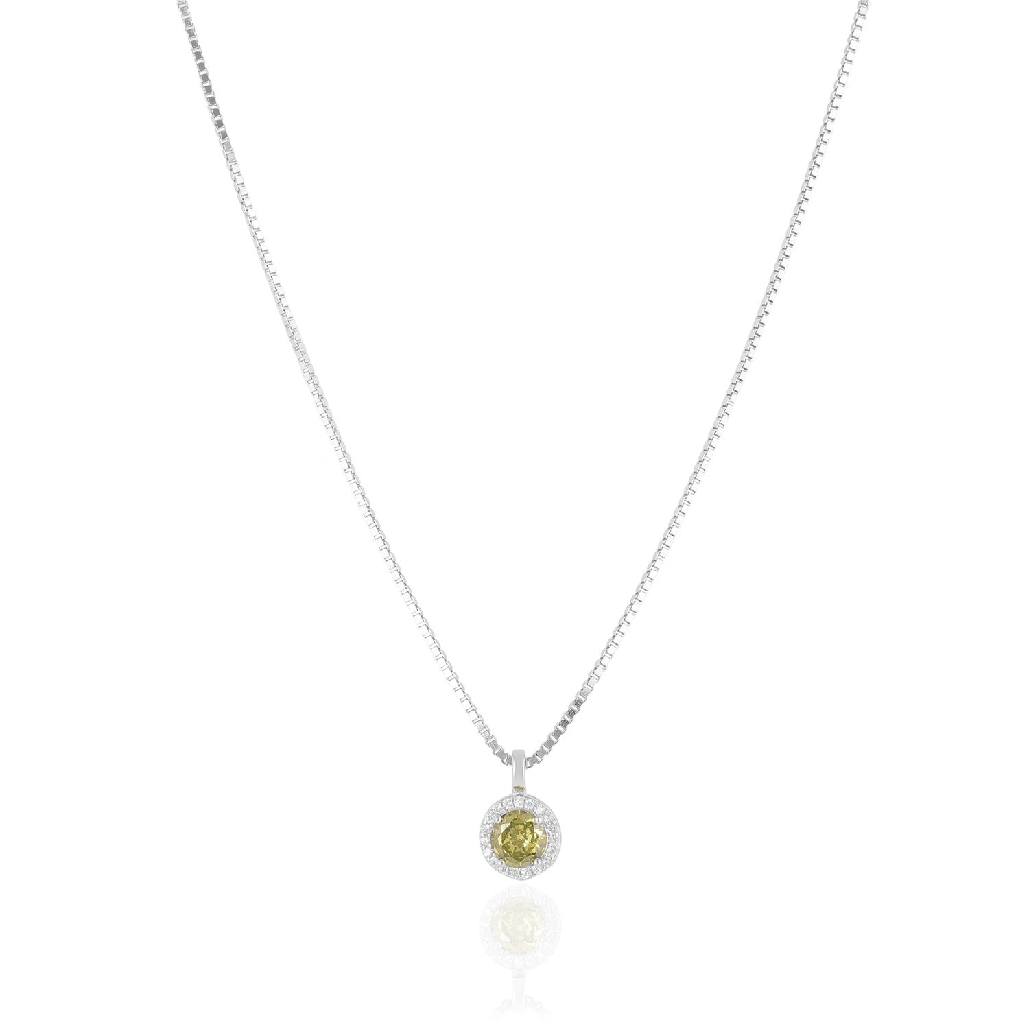 925 Sterling Silver November Month Circle Peridot Birthstone Chain Pendant For Women