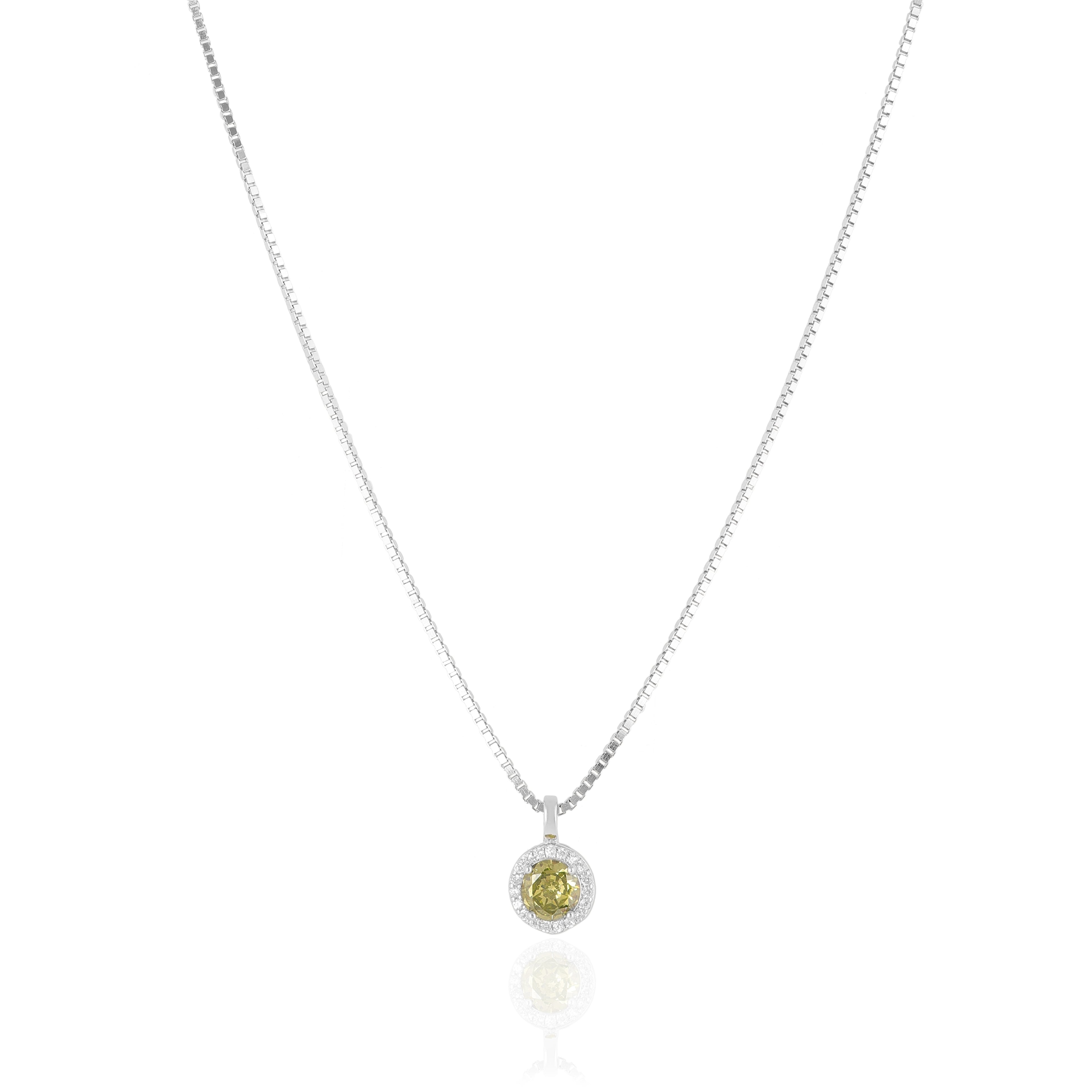 925 Sterling Silver November Month Circle Peridot Birthstone Chain Pendant For Women