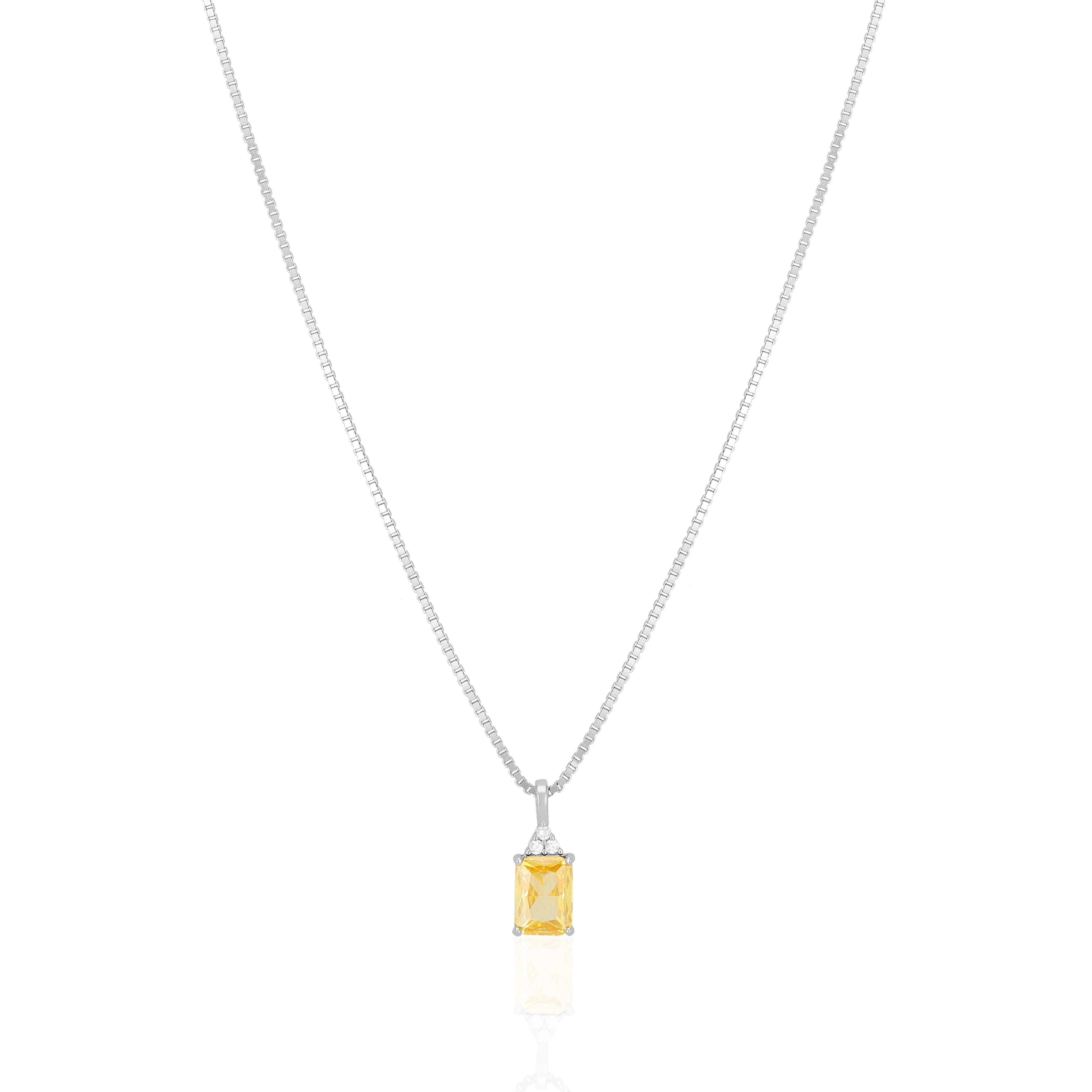 925 Sterling Silver November Month Square Citrine Birthstone Chain Pendant For Women