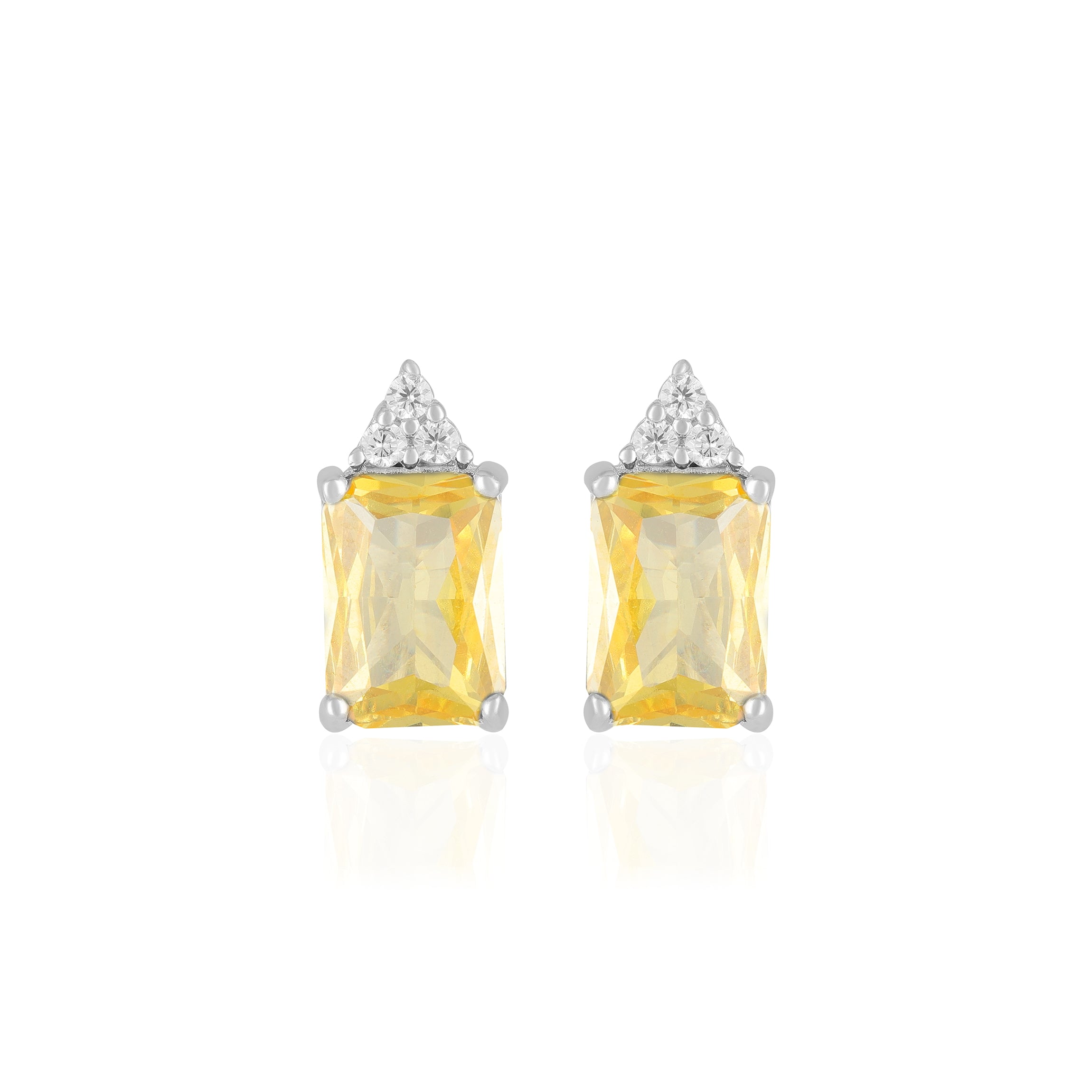 925 Sterling Silver November Month Square Citrine Birthstone Stud For Women
