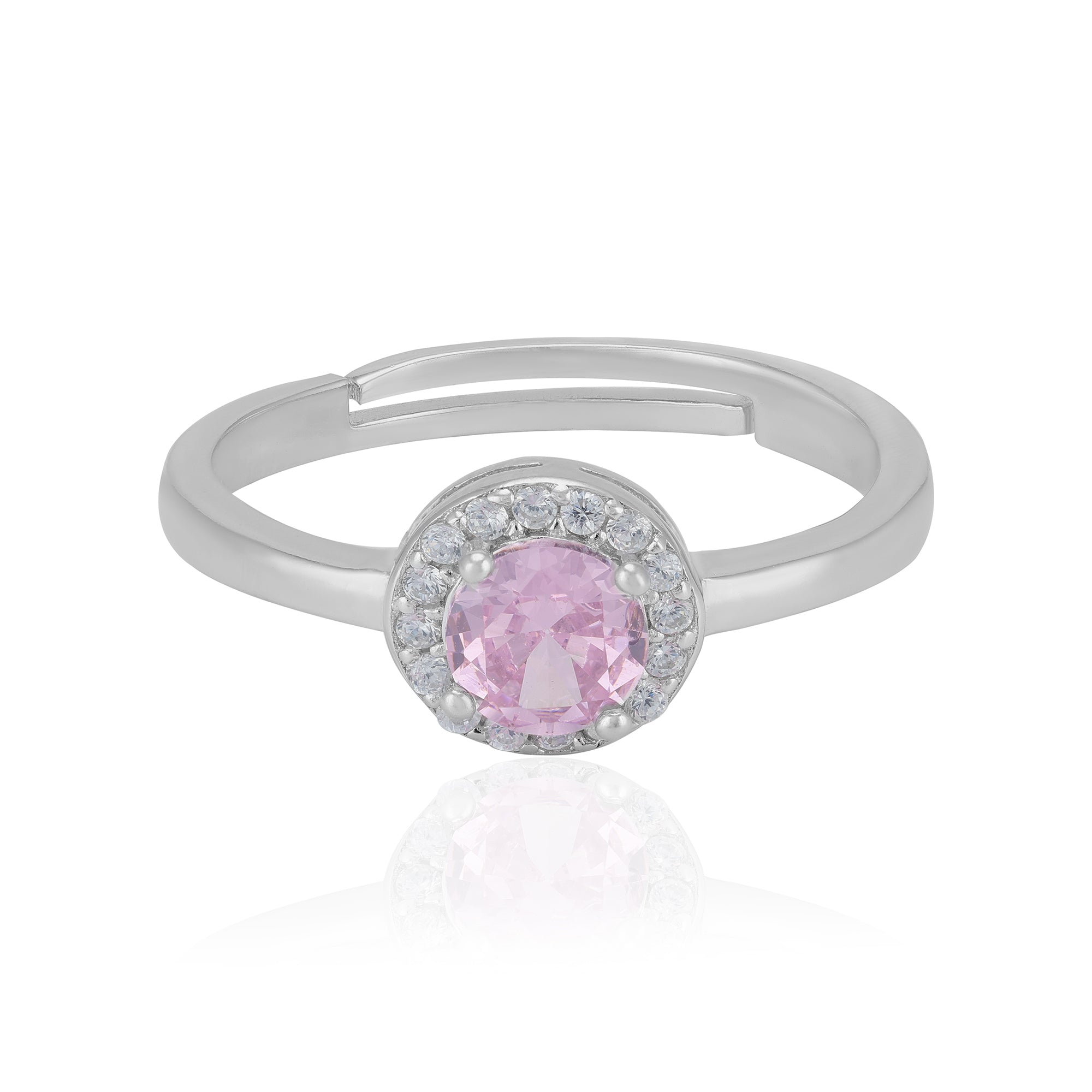 925 Sterling Silver October Month Circle Pink Tourmaline Birthstone Ring For Women