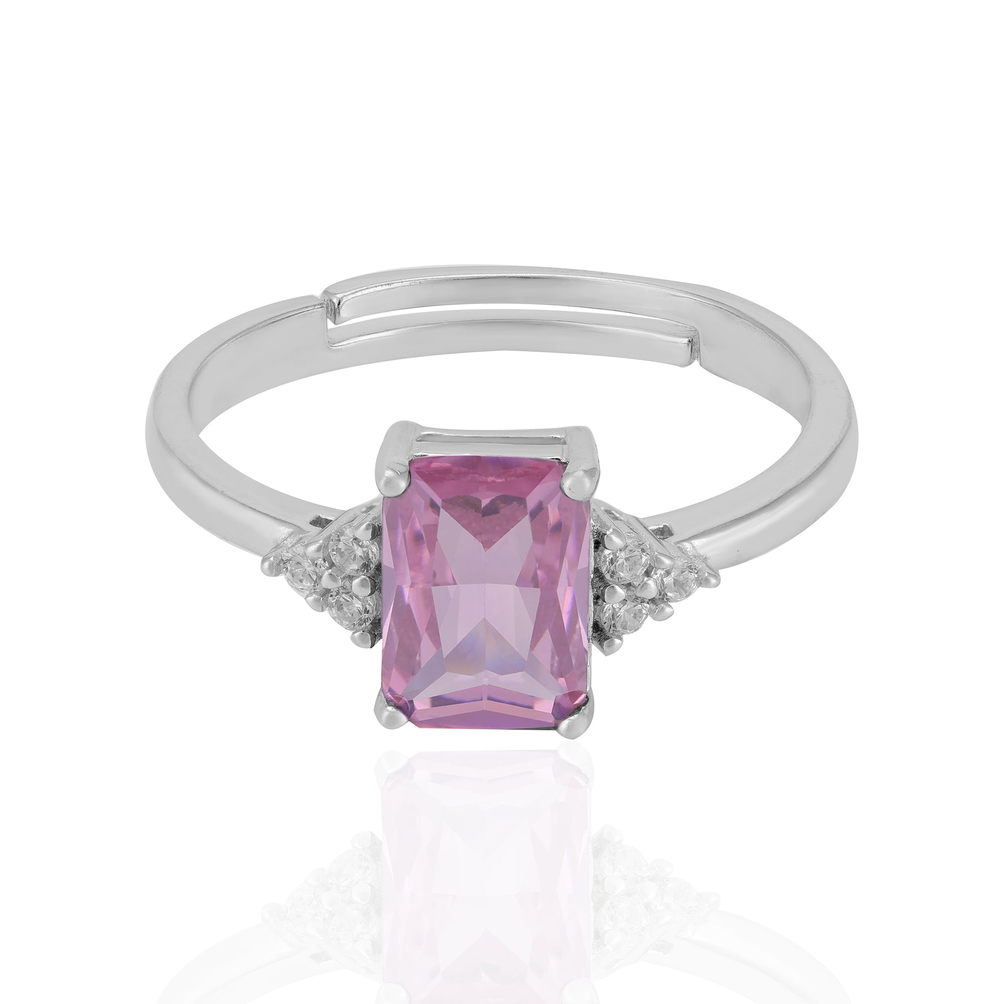 925 Sterling Silver October Month Square Pink Tourmaline Birthstone Ring For Women