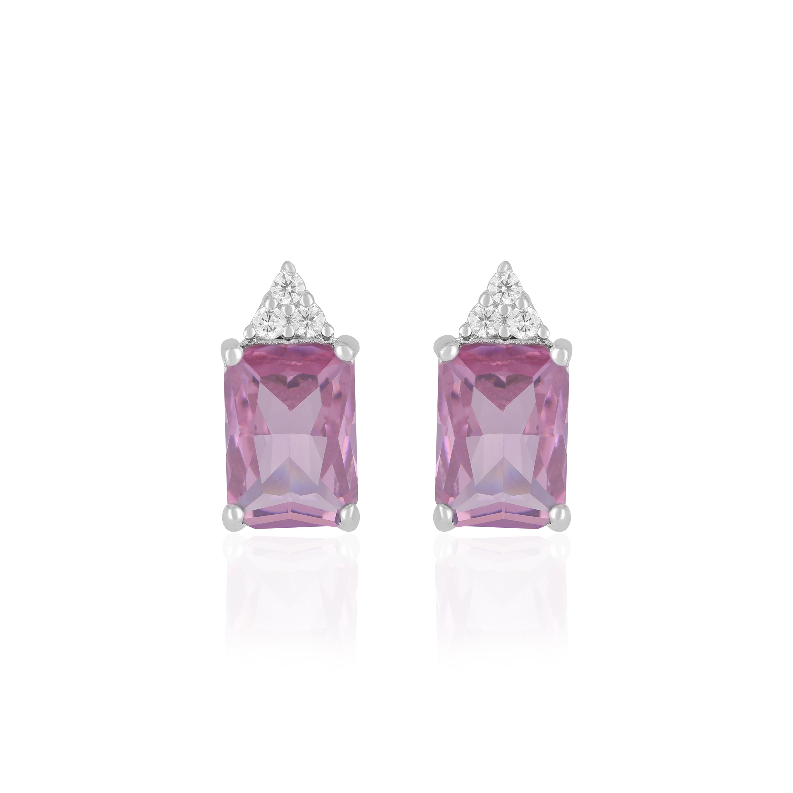 925 Sterling Silver October Month Square Pink Tourmaline Birthstone Stud For Women