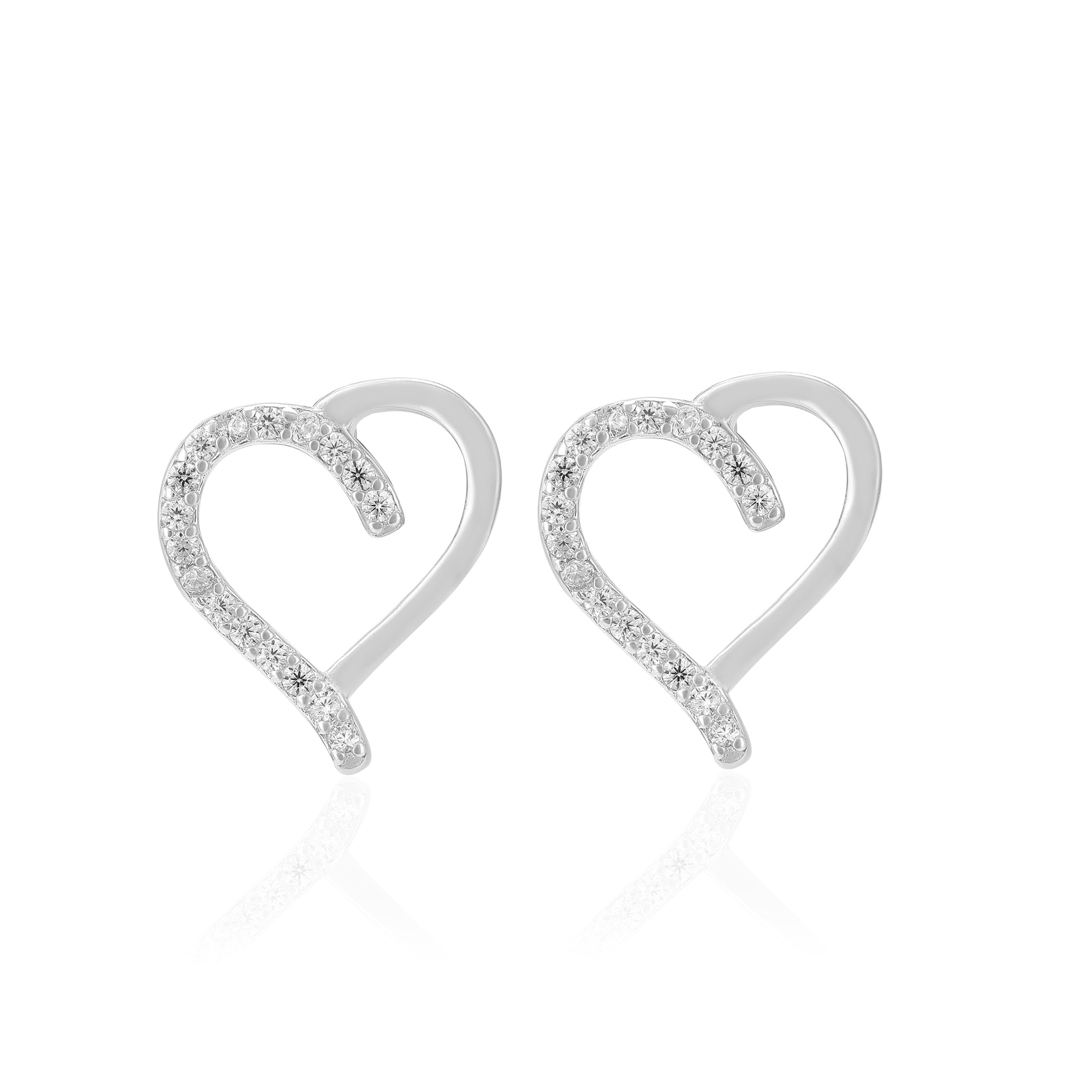 925 Sterling Silver One Side Stoned Heart Earrings For Women