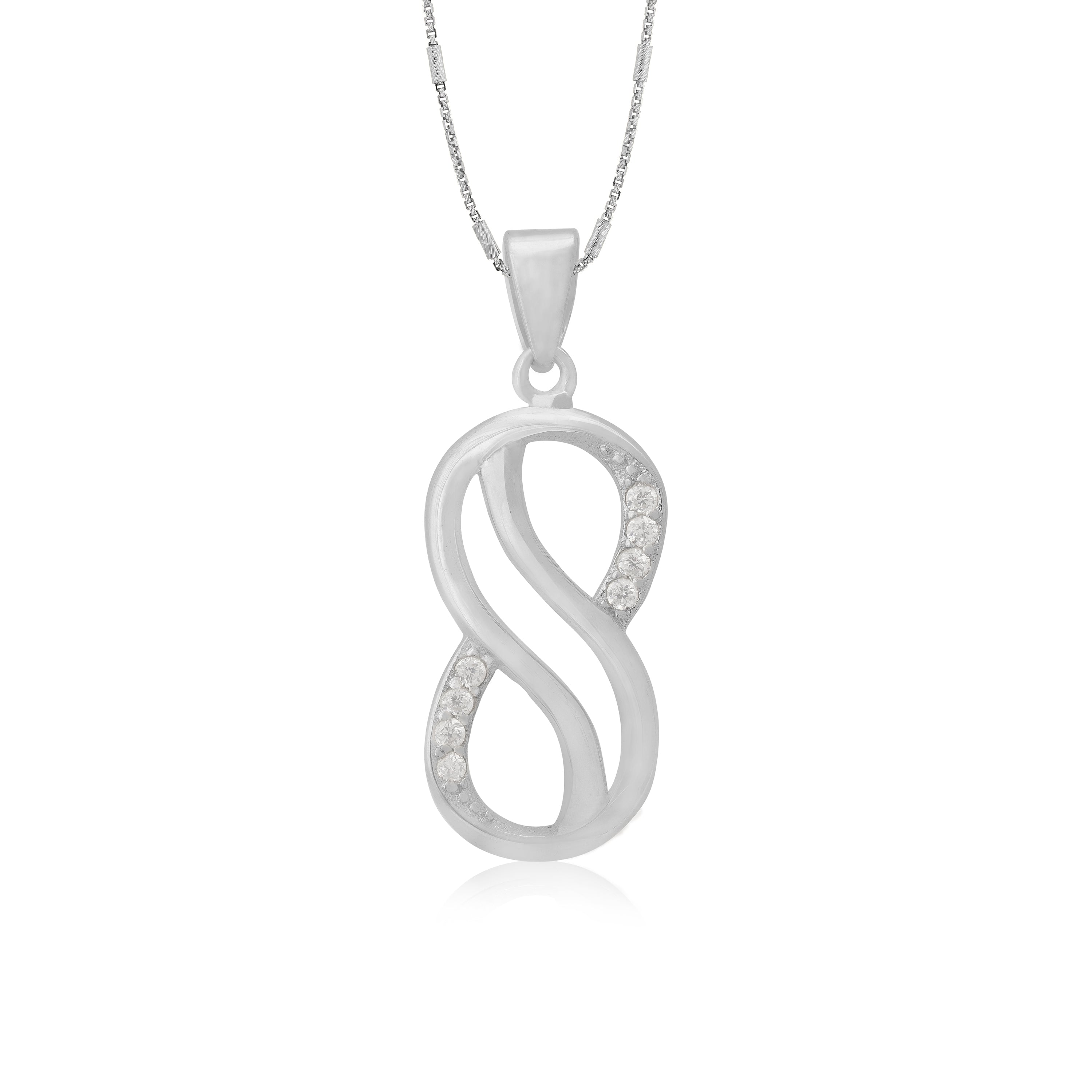 925 Sterling Silver Oneside Stone 8 Shaped Rhodium Plated Pendant For Women