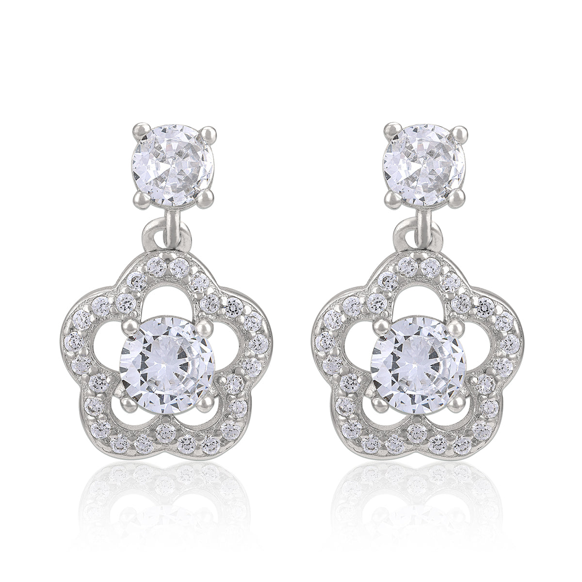 925 Sterling Silver Open Petal Flower Dangling Earring for Women