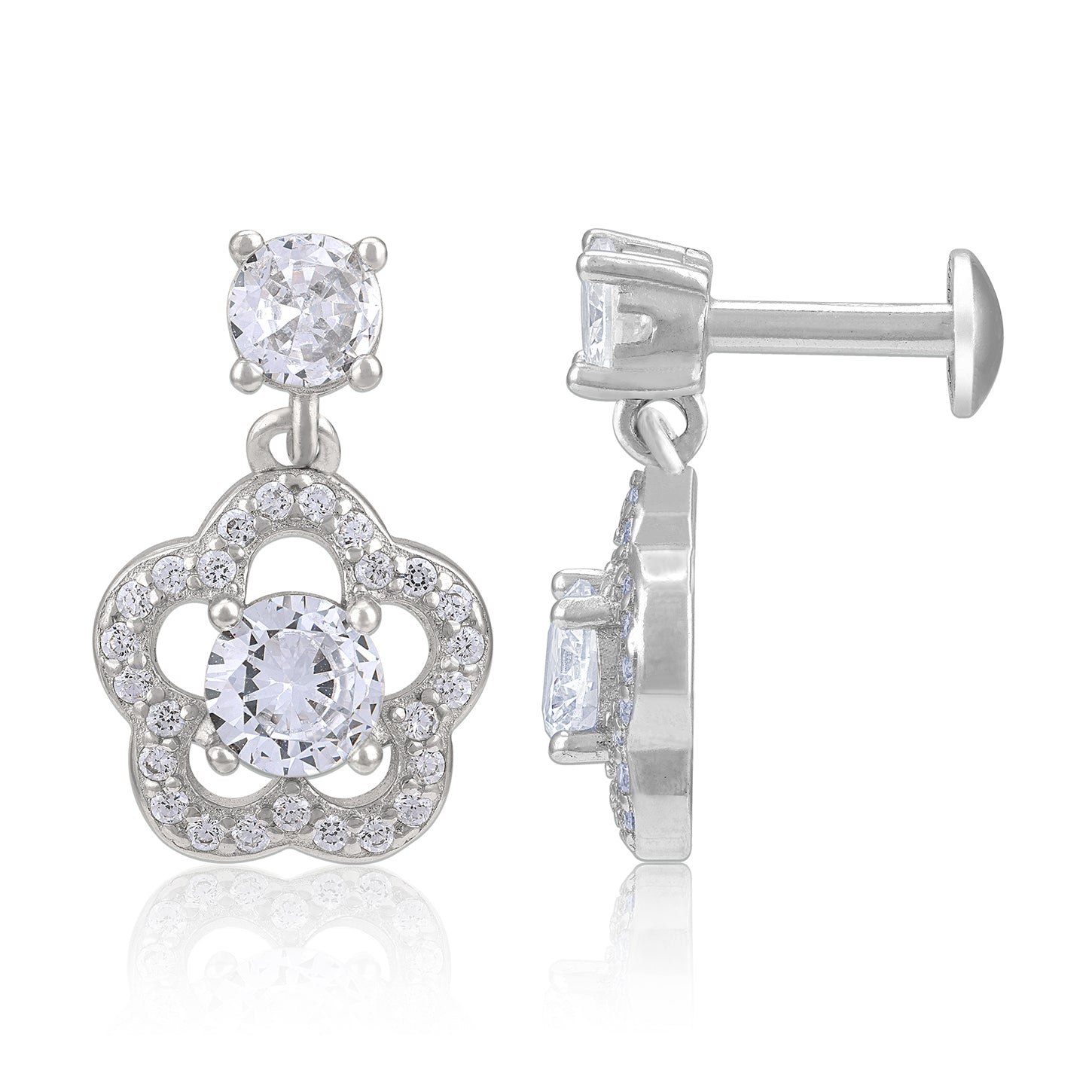 925 Sterling Silver Open Petal Flower Dangling Earring for Women