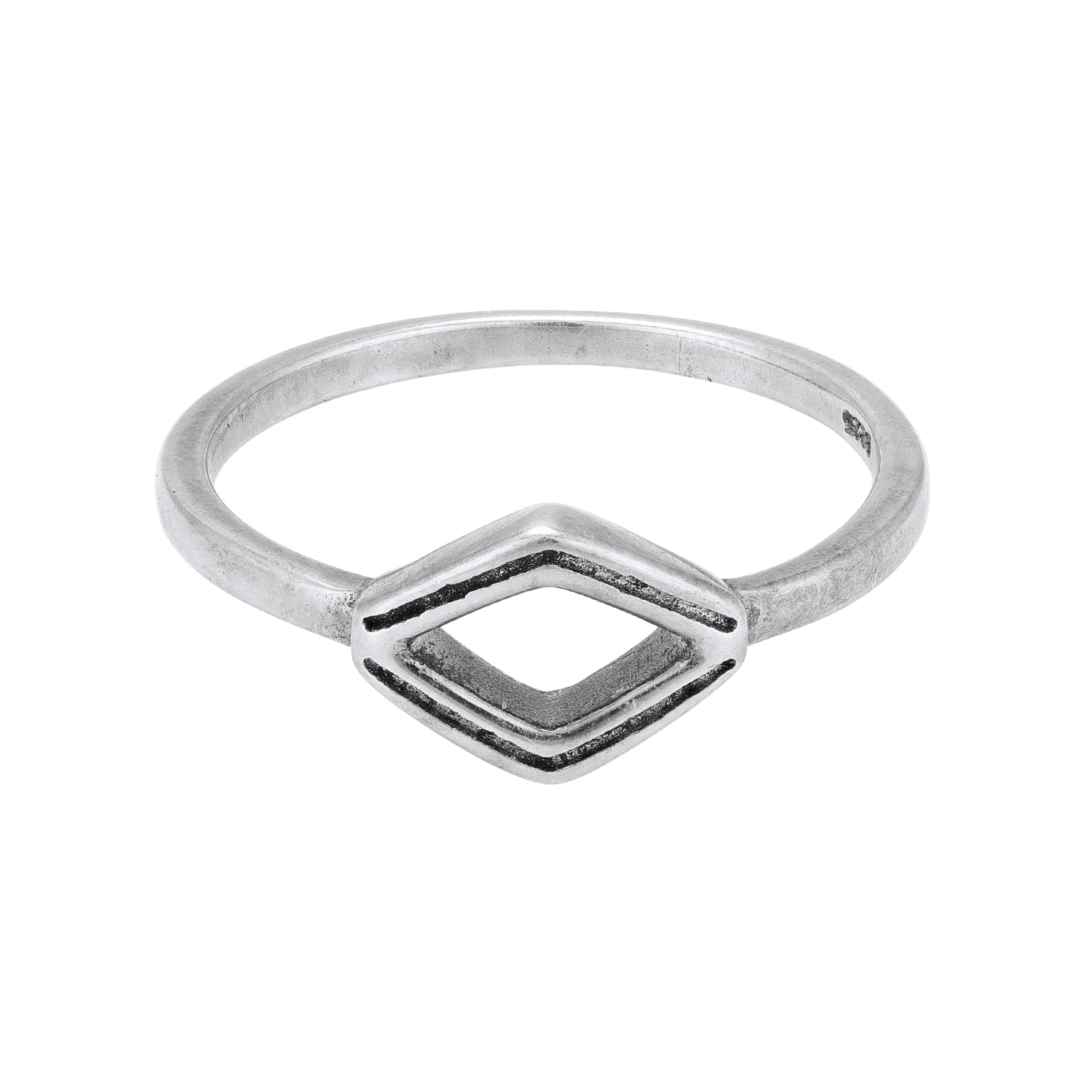 925 Sterling Silver Open Rhombus Frame Minimalist Geometric Stackable Ring for Women